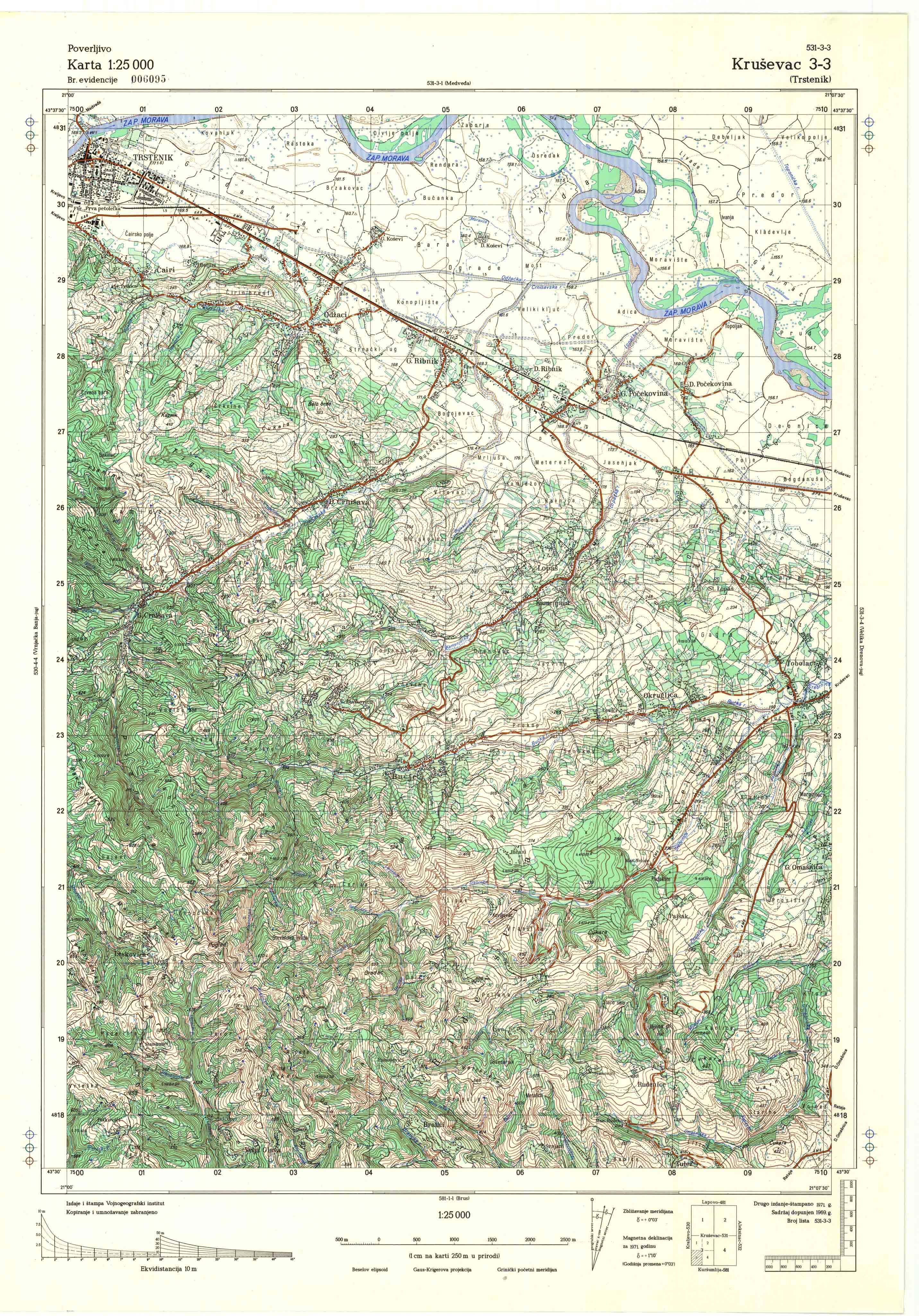  topografska karta srbije 25000 JNA  Kruševac