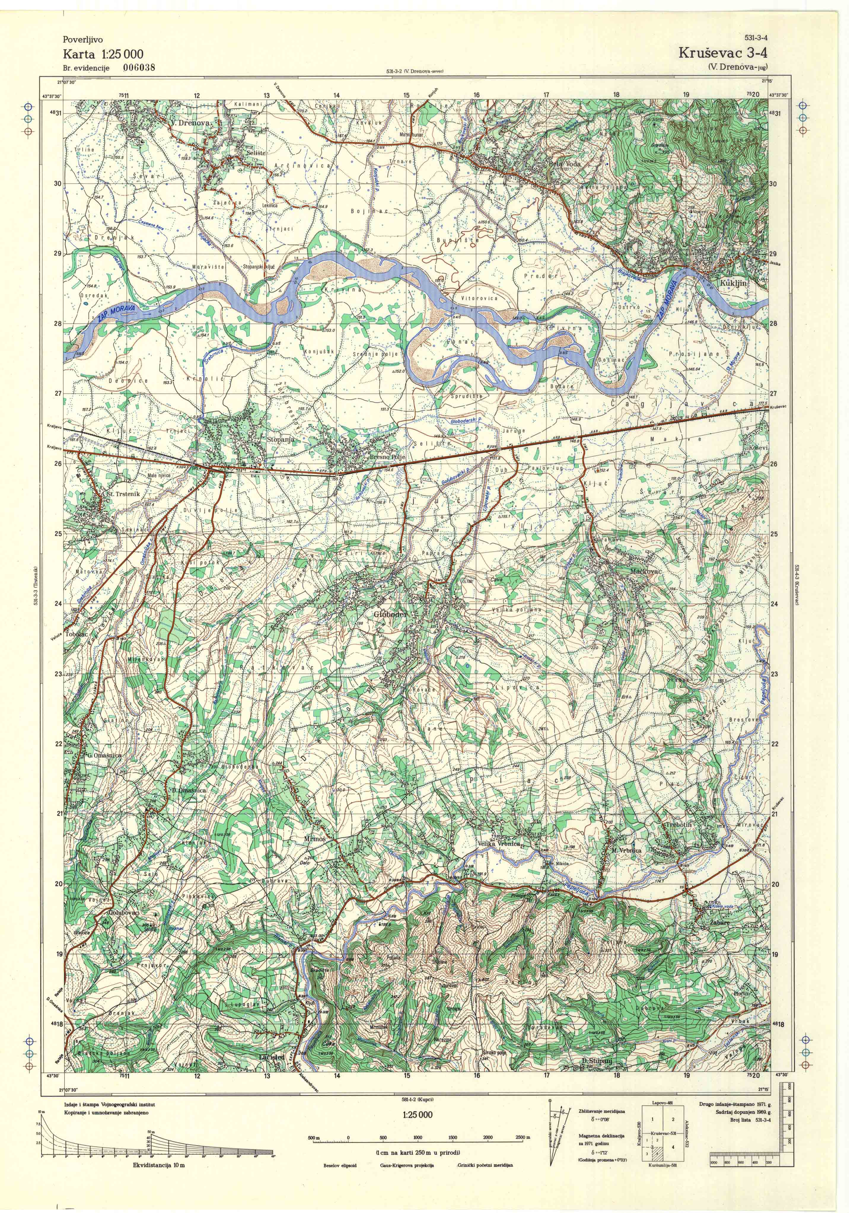  topografska karta srbije 25000 JNA  Kruševac