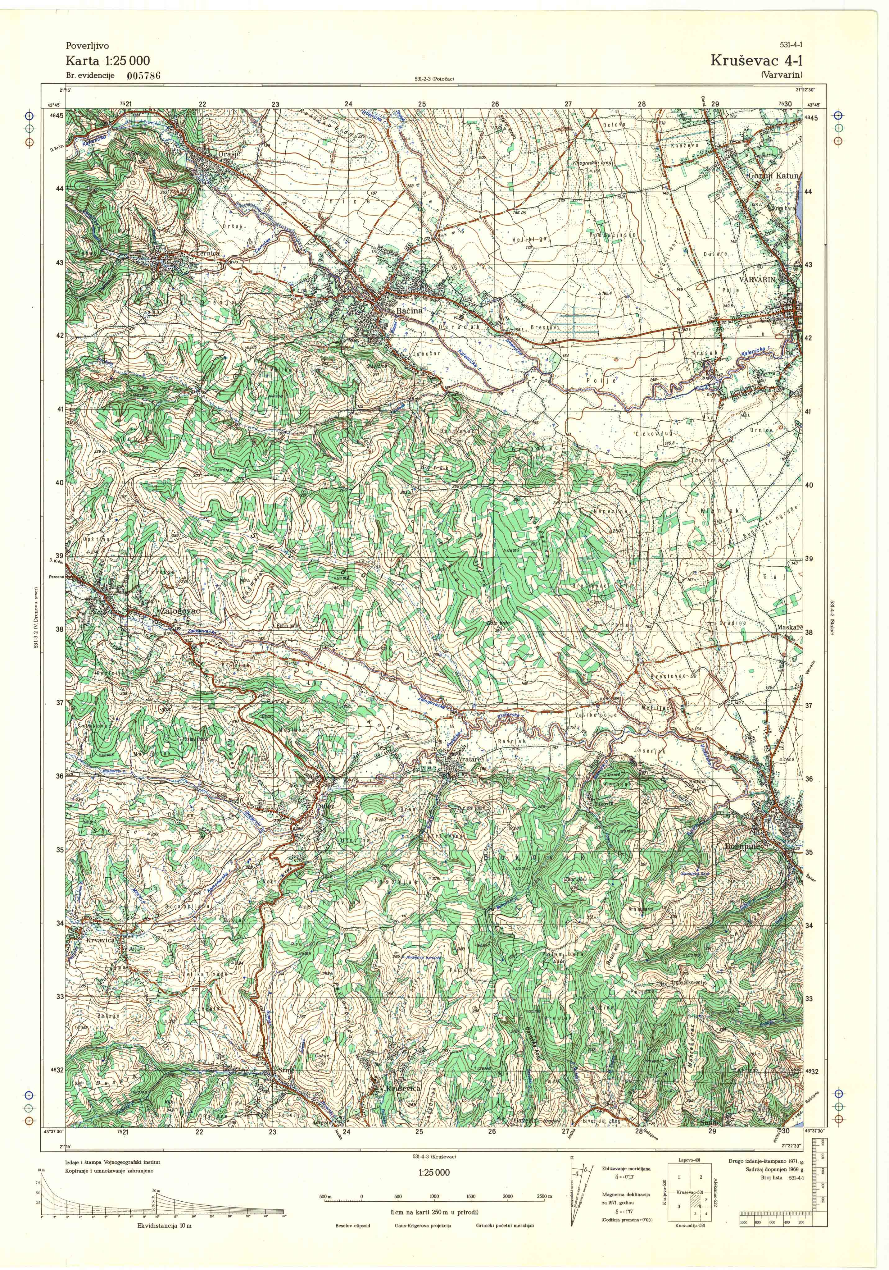  topografska karta srbije 25000 JNA  Kruševac