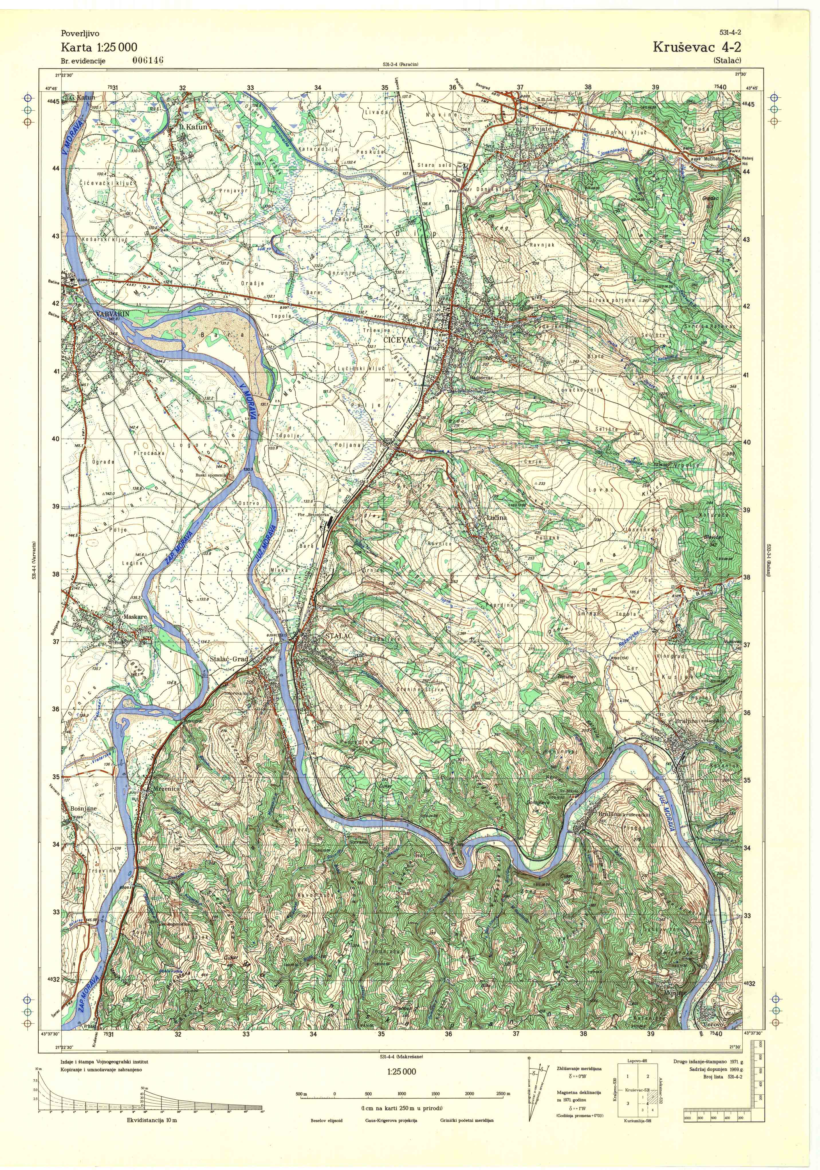  topografska karta srbije 25000 JNA  Kruševac