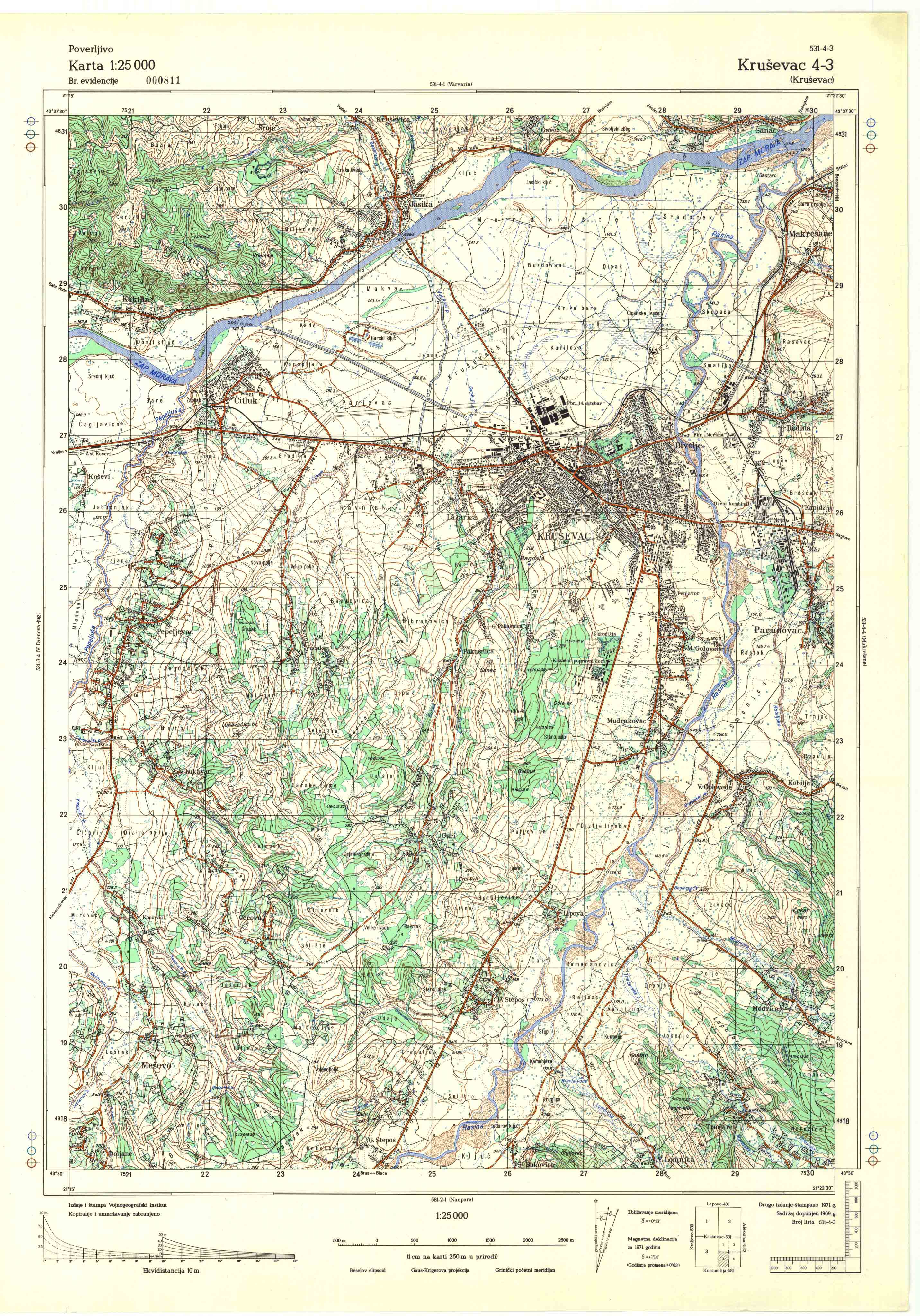  topografska karta srbije 25000 JNA  Kruševac