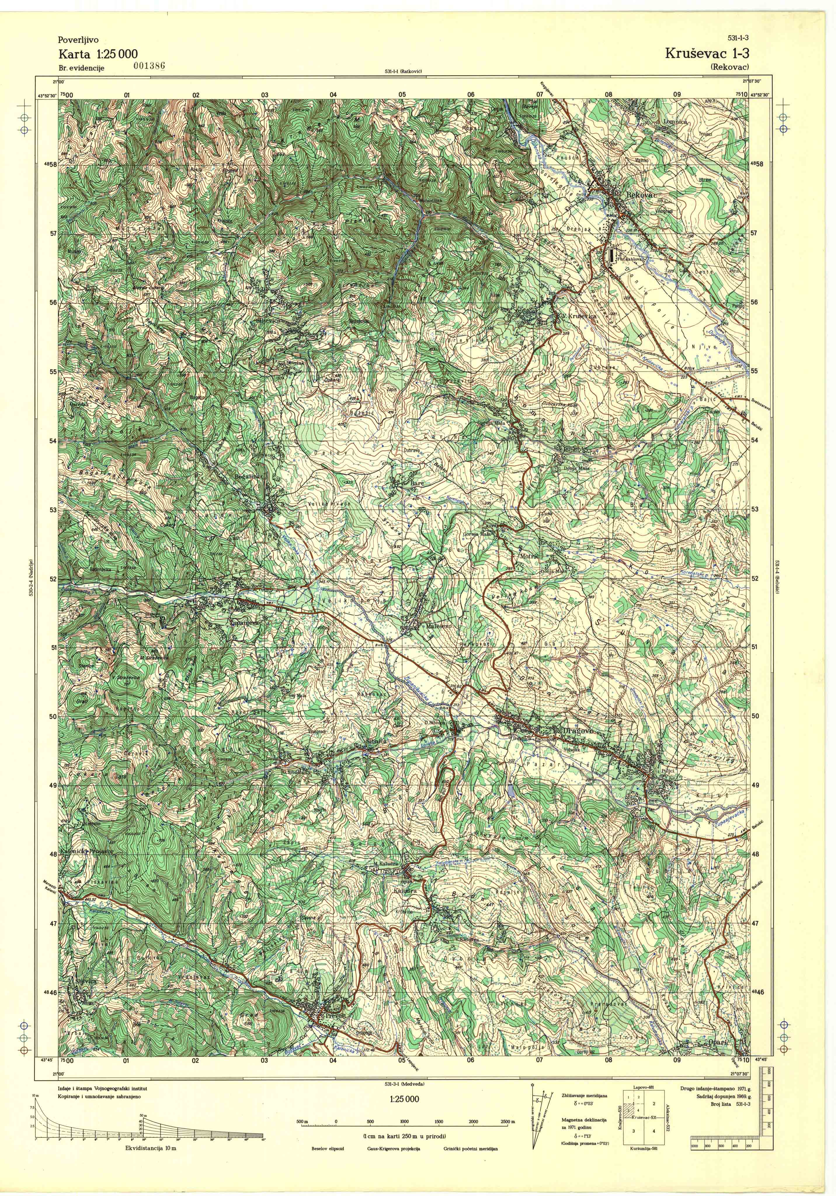  topografska karta srbije 25000 JNA  Kruševac