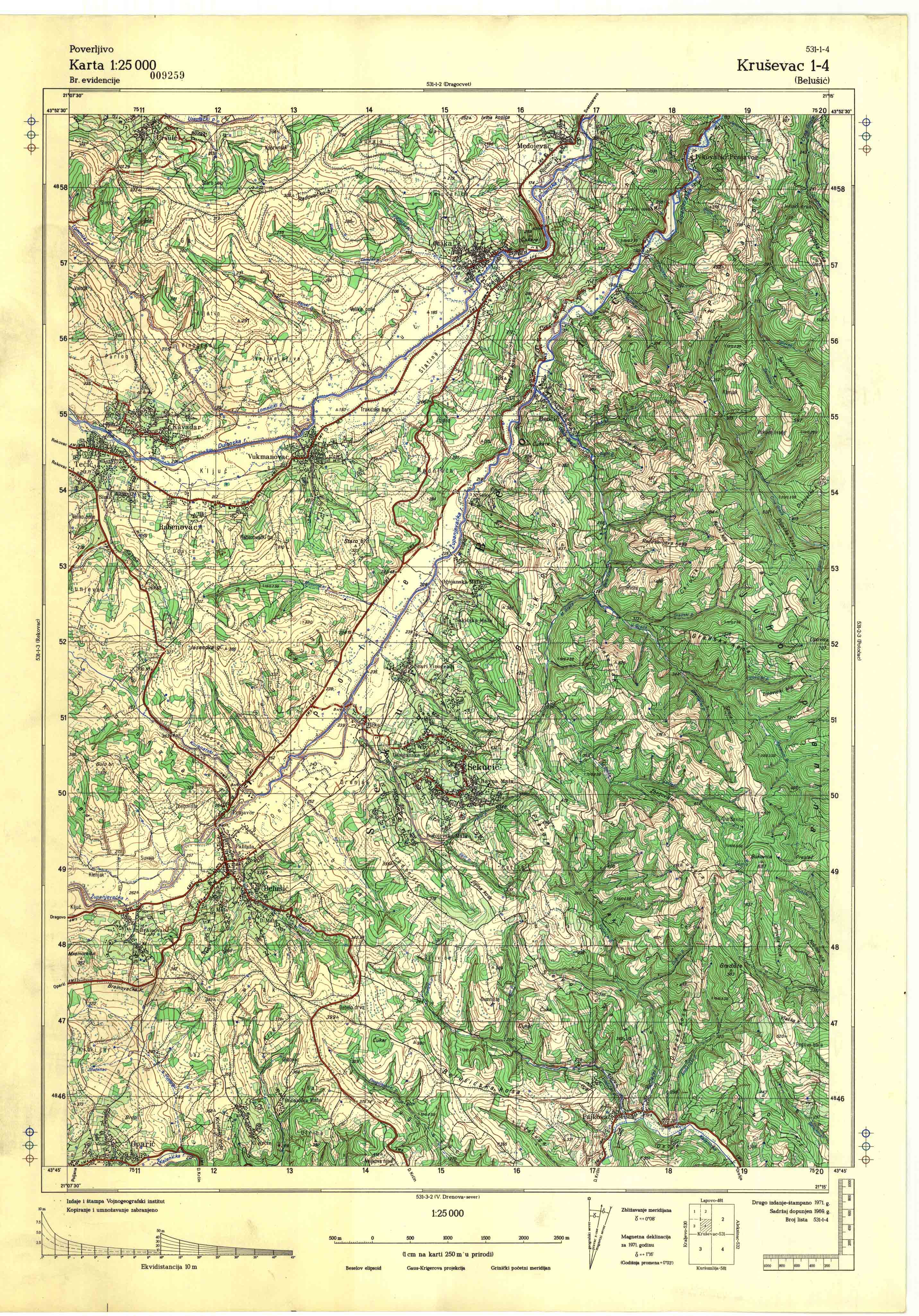  topografska karta srbije 25000 JNA  Kruševac