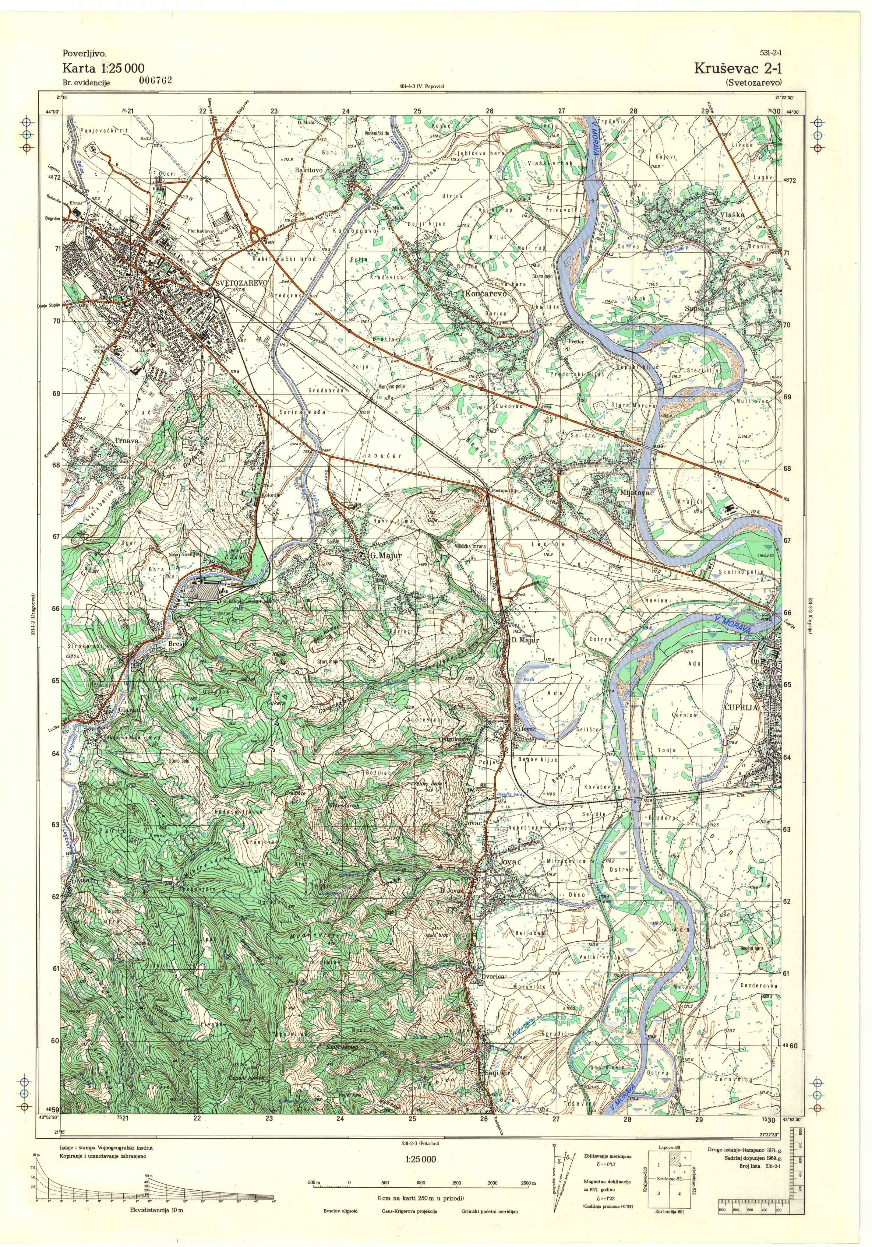  topografska karta srbije 25000 JNA  Kruševac