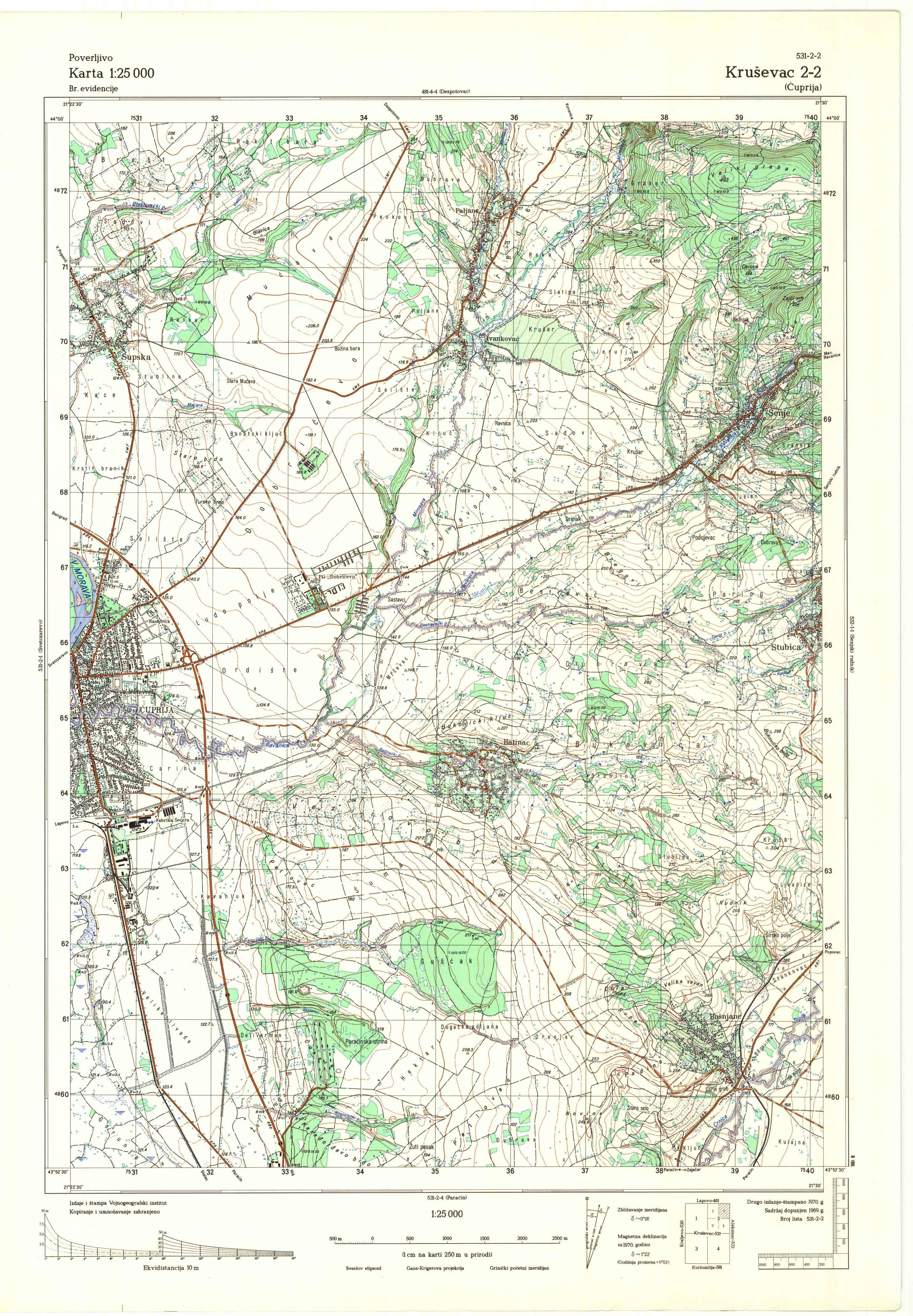  topografska karta srbije 25000 JNA  Kruševac