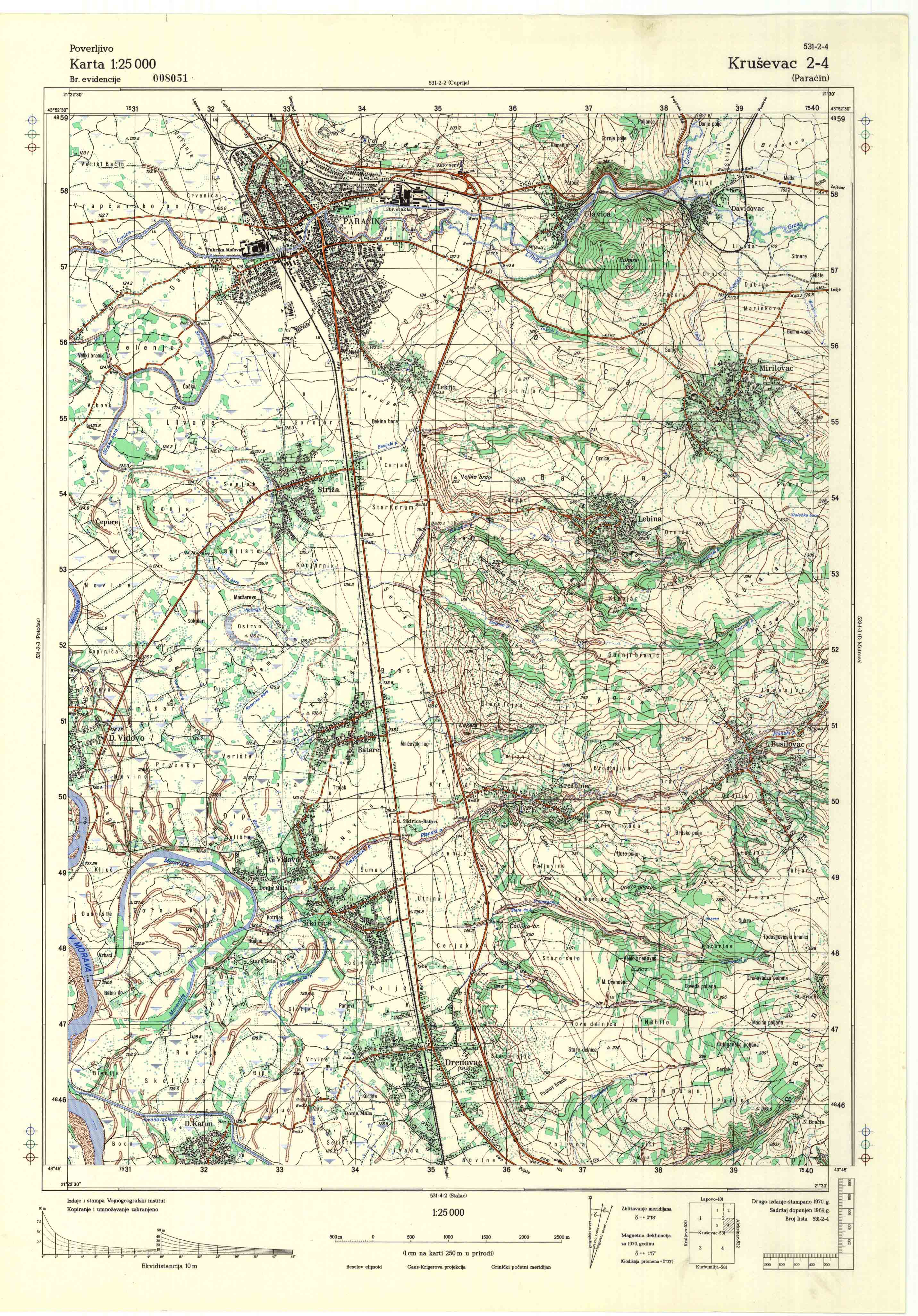  topografska karta srbije 25000 JNA  Kruševac