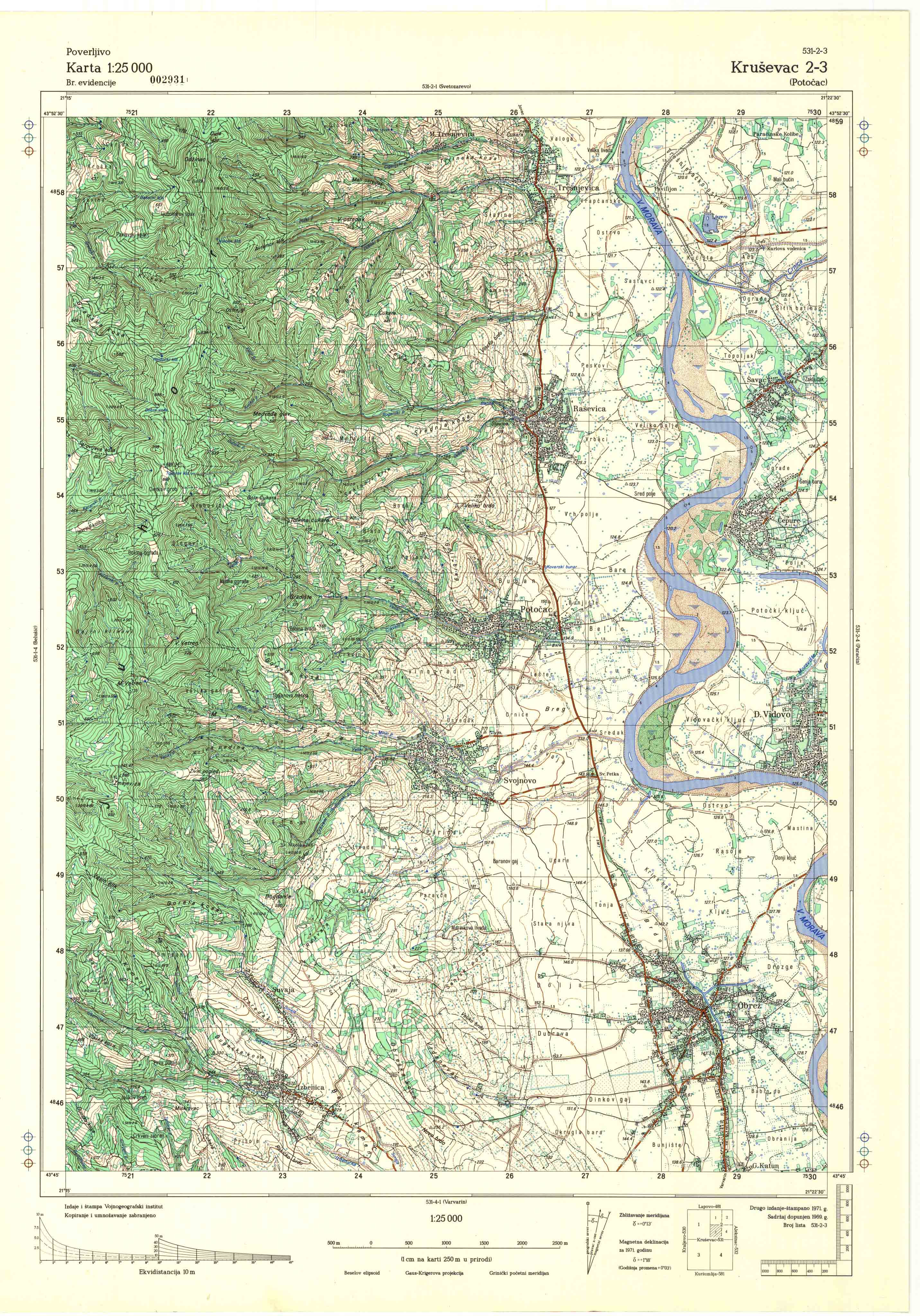  topografska karta srbije 25000 JNA  Kruševac