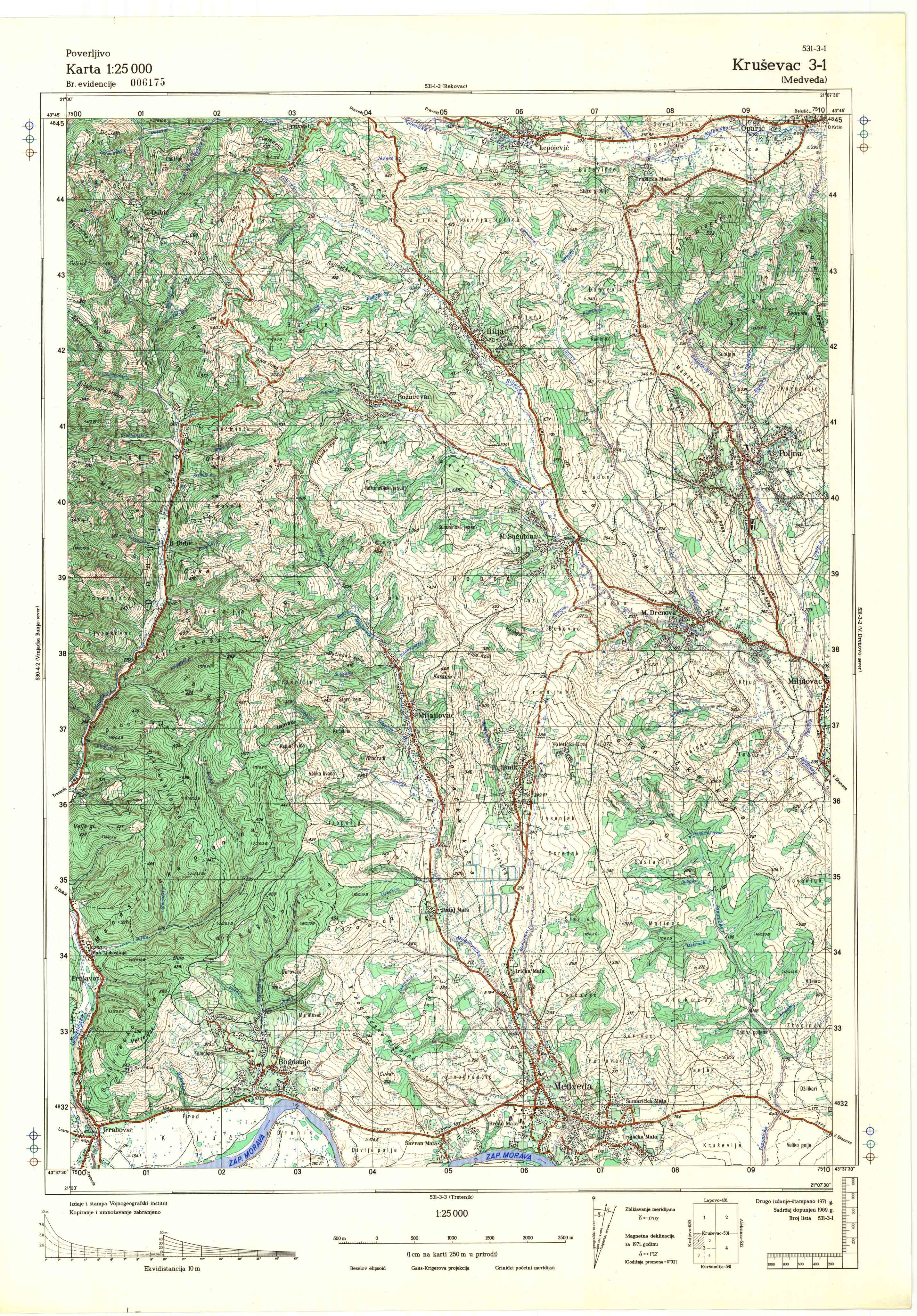  topografska karta srbije 25000 JNA  Kruševac