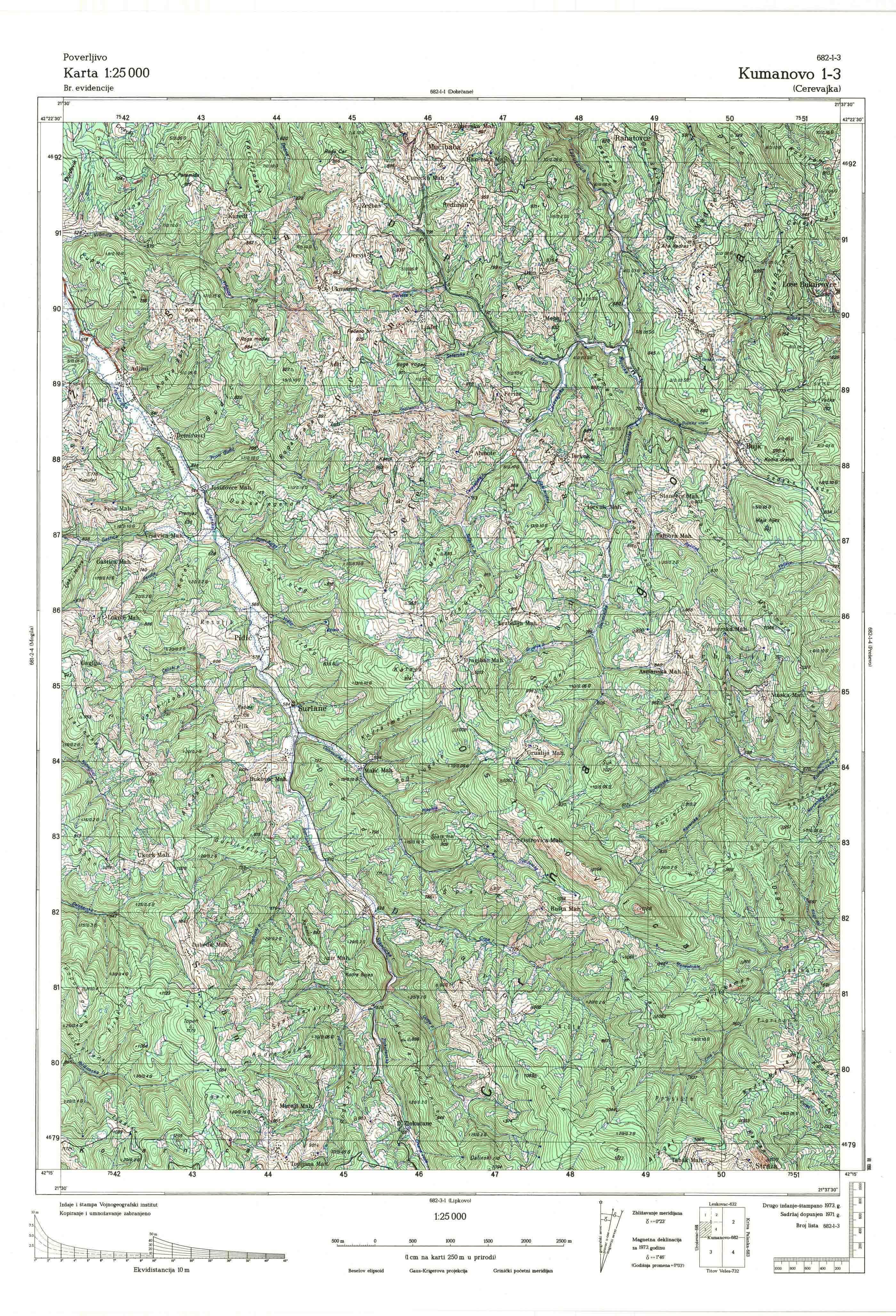  topografska karta makedonije 25000 JNA  kumanovo