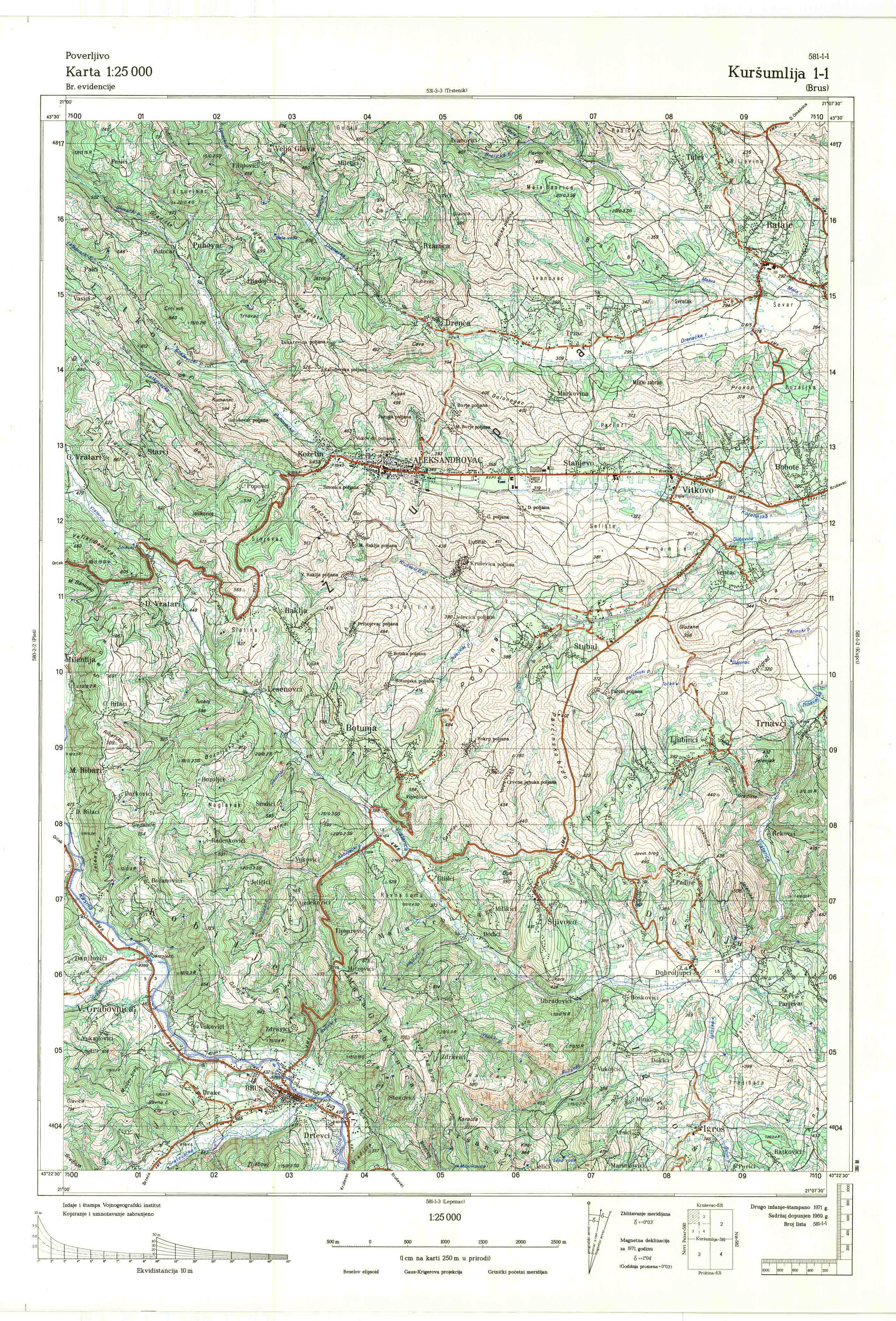 topografska karta srbije 25000 JNA  Kuršumlija