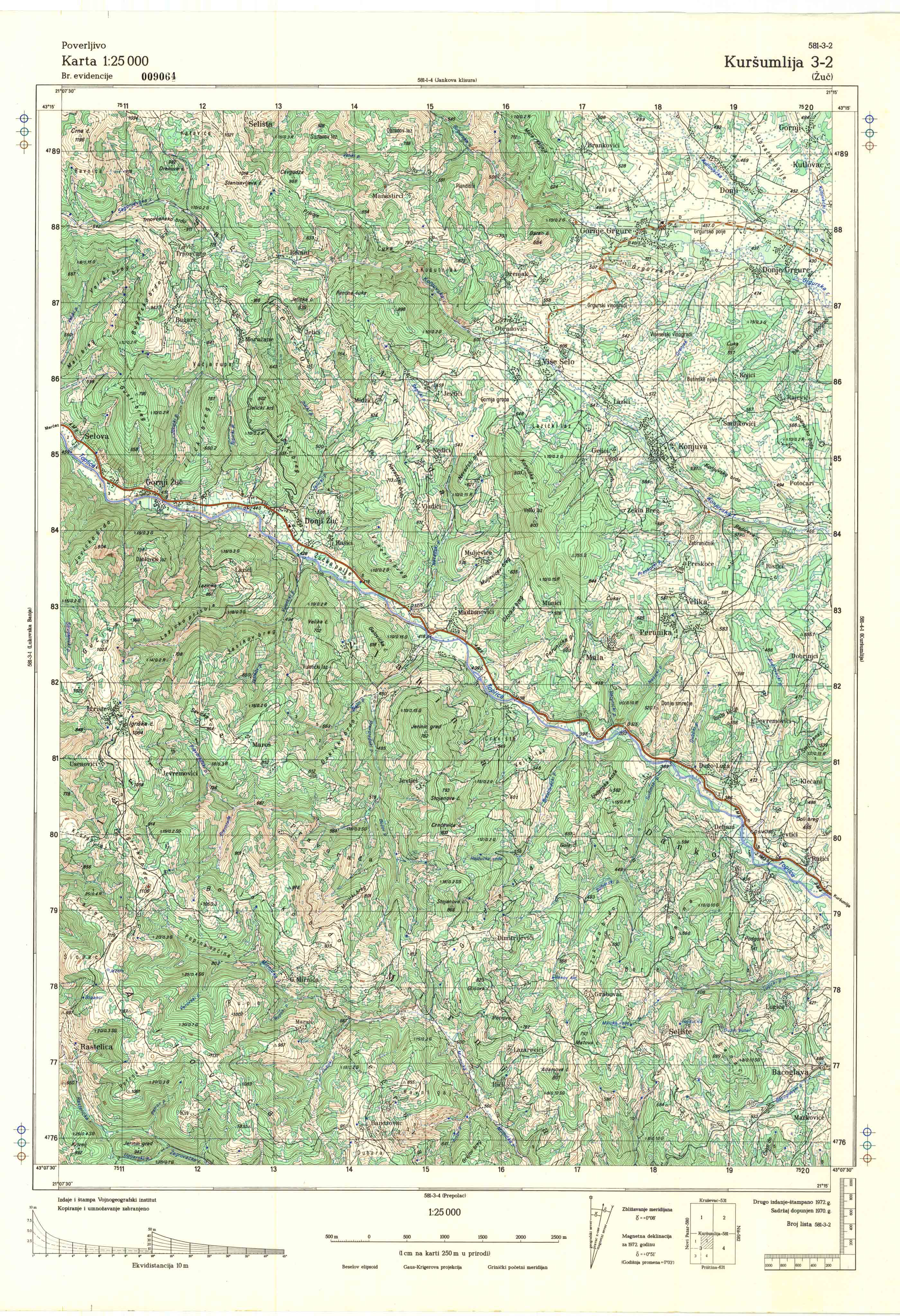  topografska karta srbije 25000 JNA  Kuršumlija