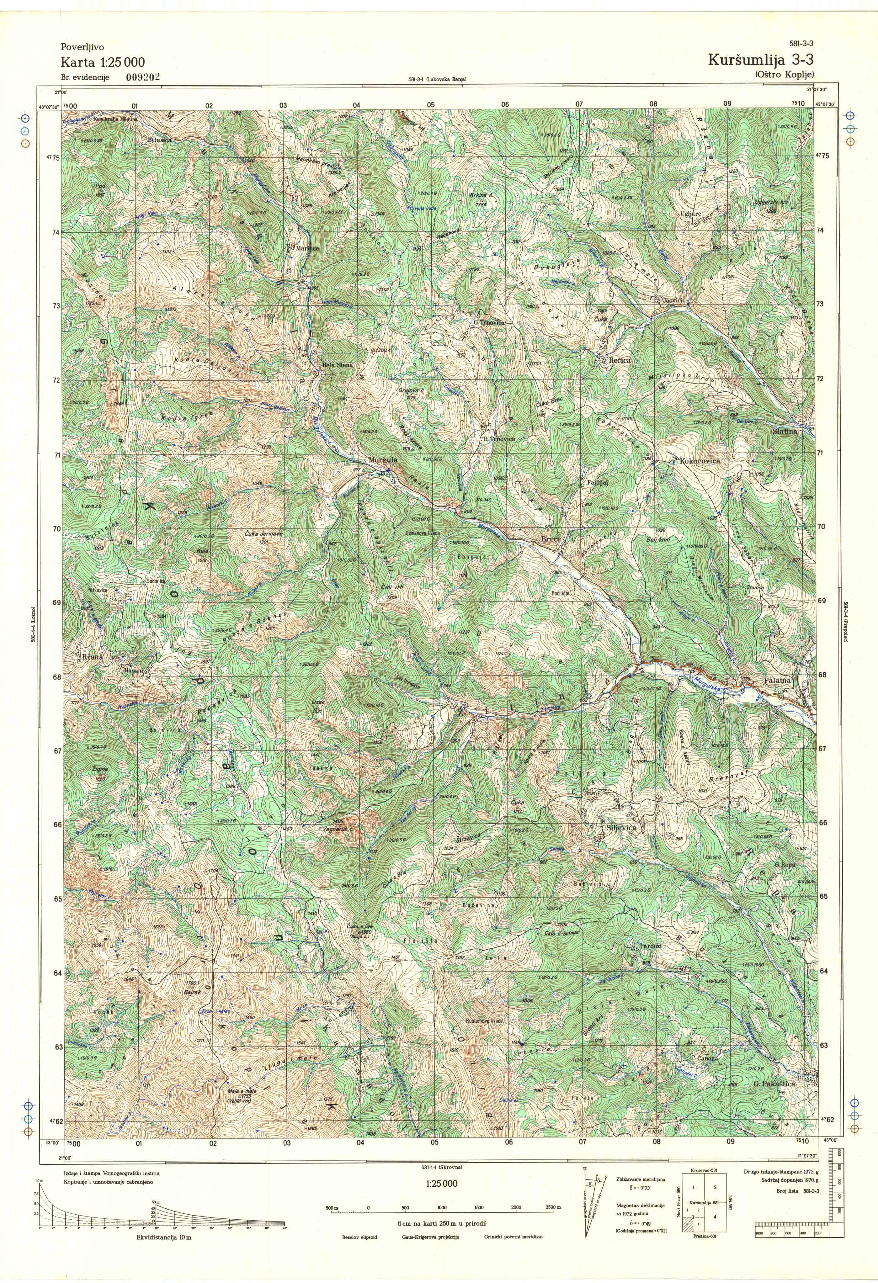  topografska karta srbije 25000 JNA  Kuršumlija