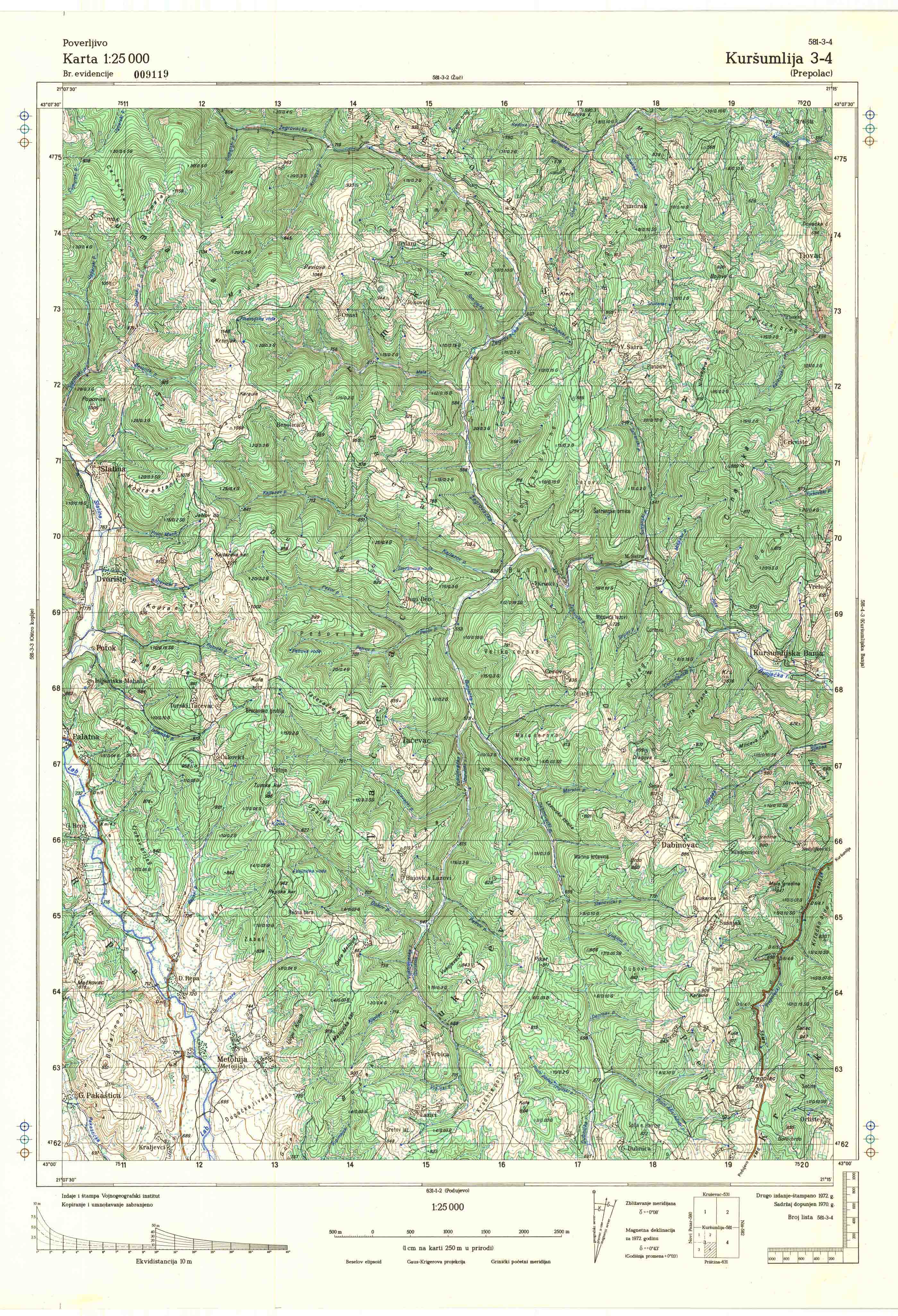  topografska karta srbije 25000 JNA  Kuršumlija