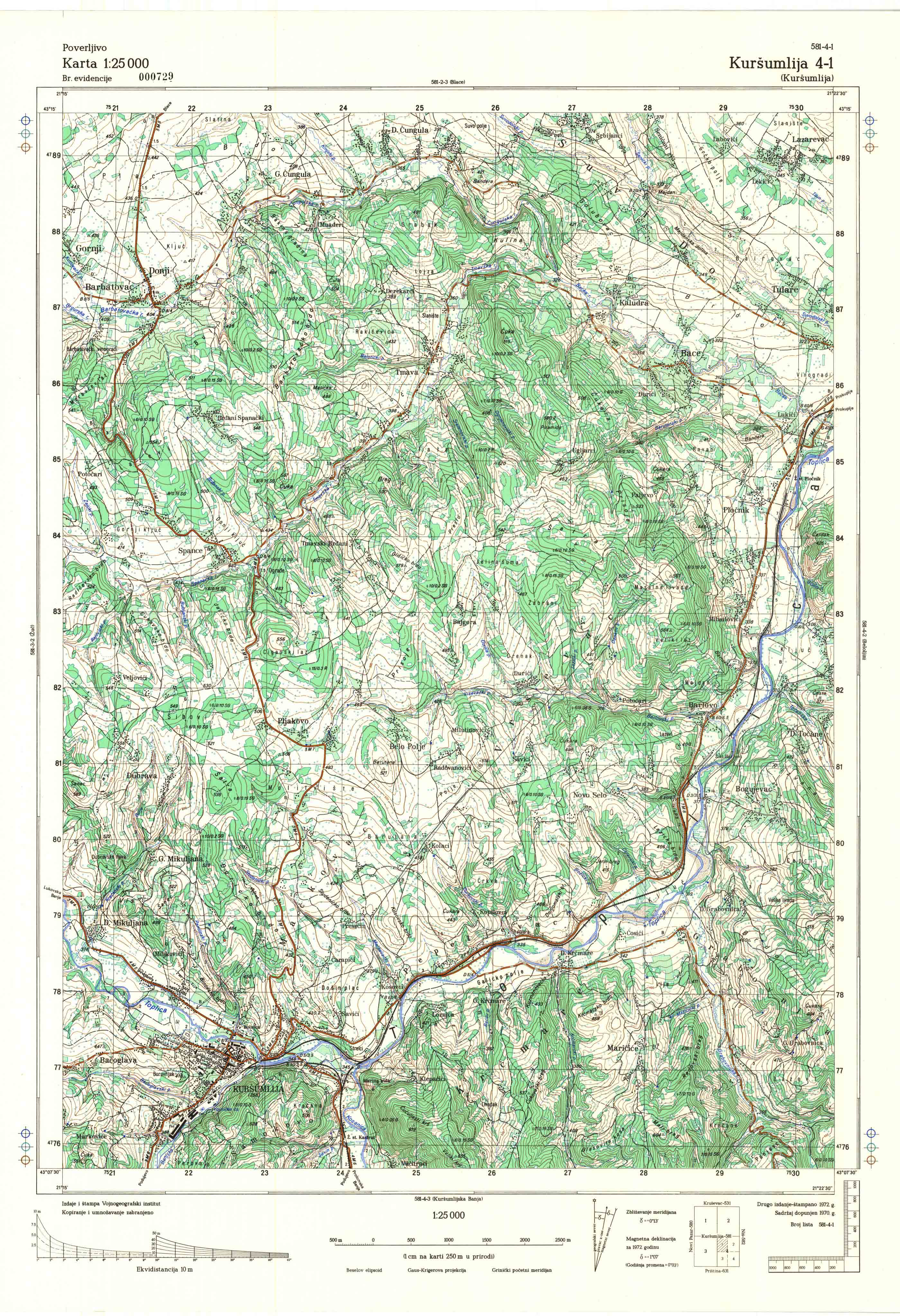  topografska karta srbije 25000 JNA  Kuršumlija