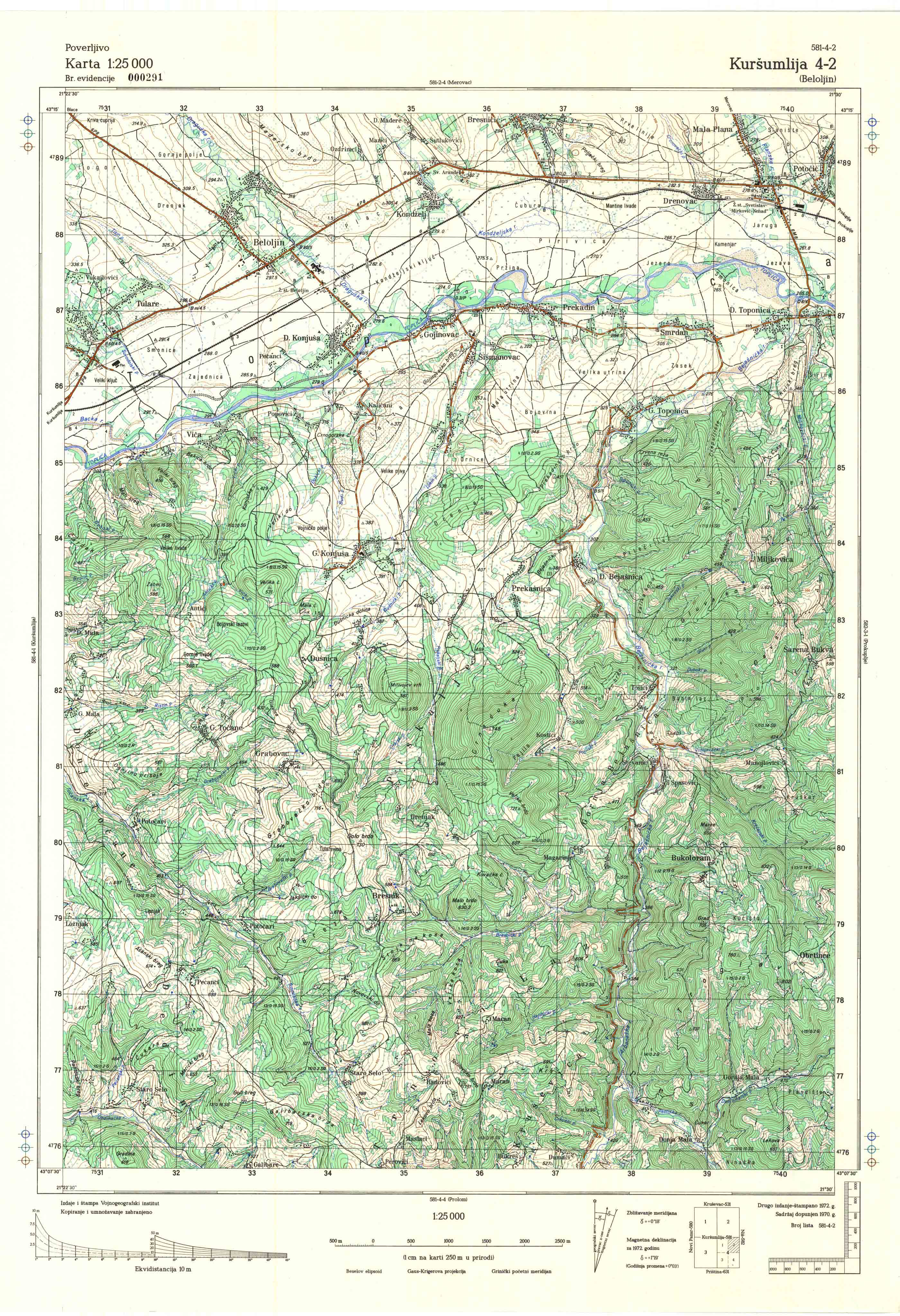  topografska karta srbije 25000 JNA  Kuršumlija