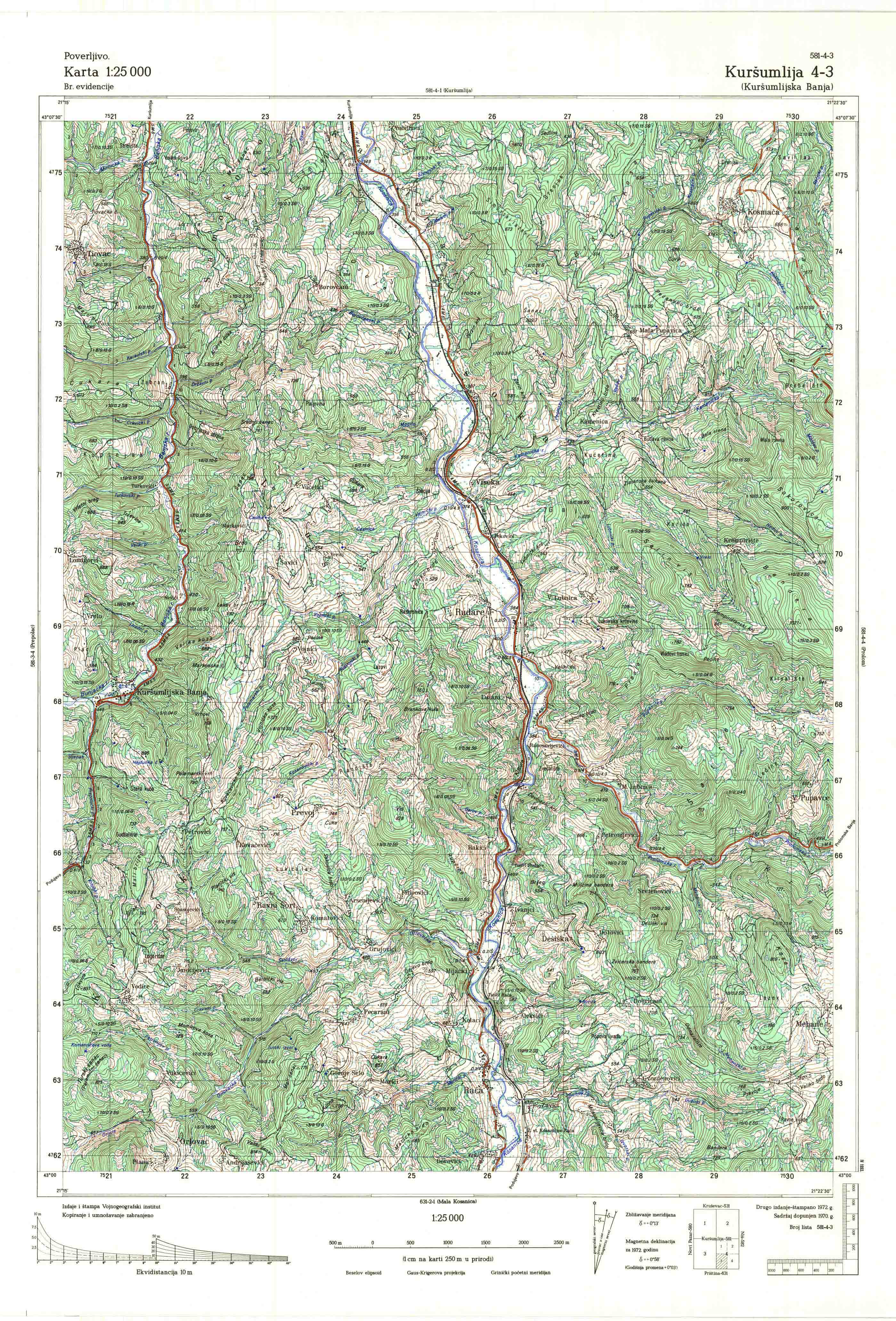  topografska karta srbije 25000 JNA  Kuršumlija