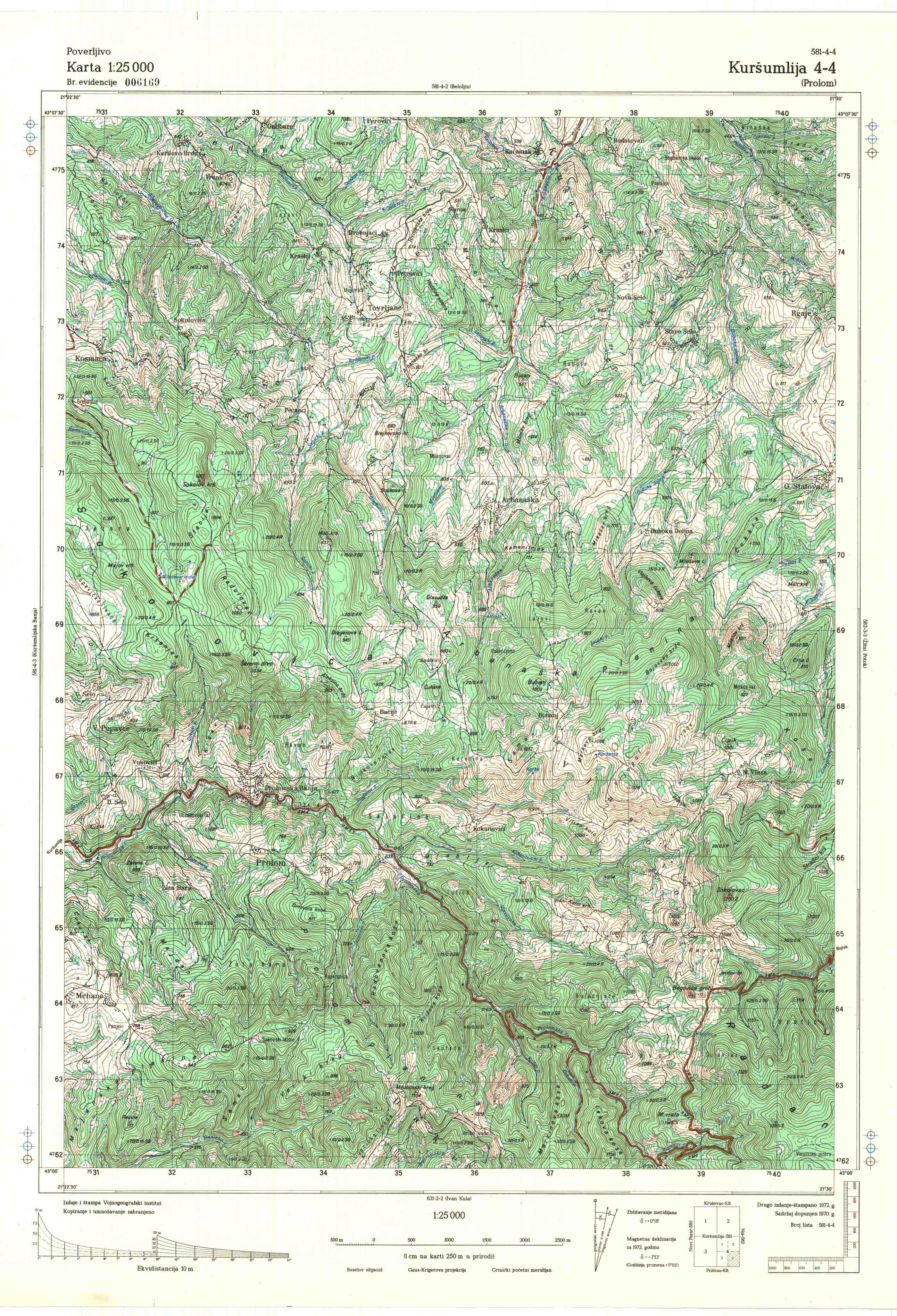  topografska karta srbije 25000 JNA  Kuršumlija