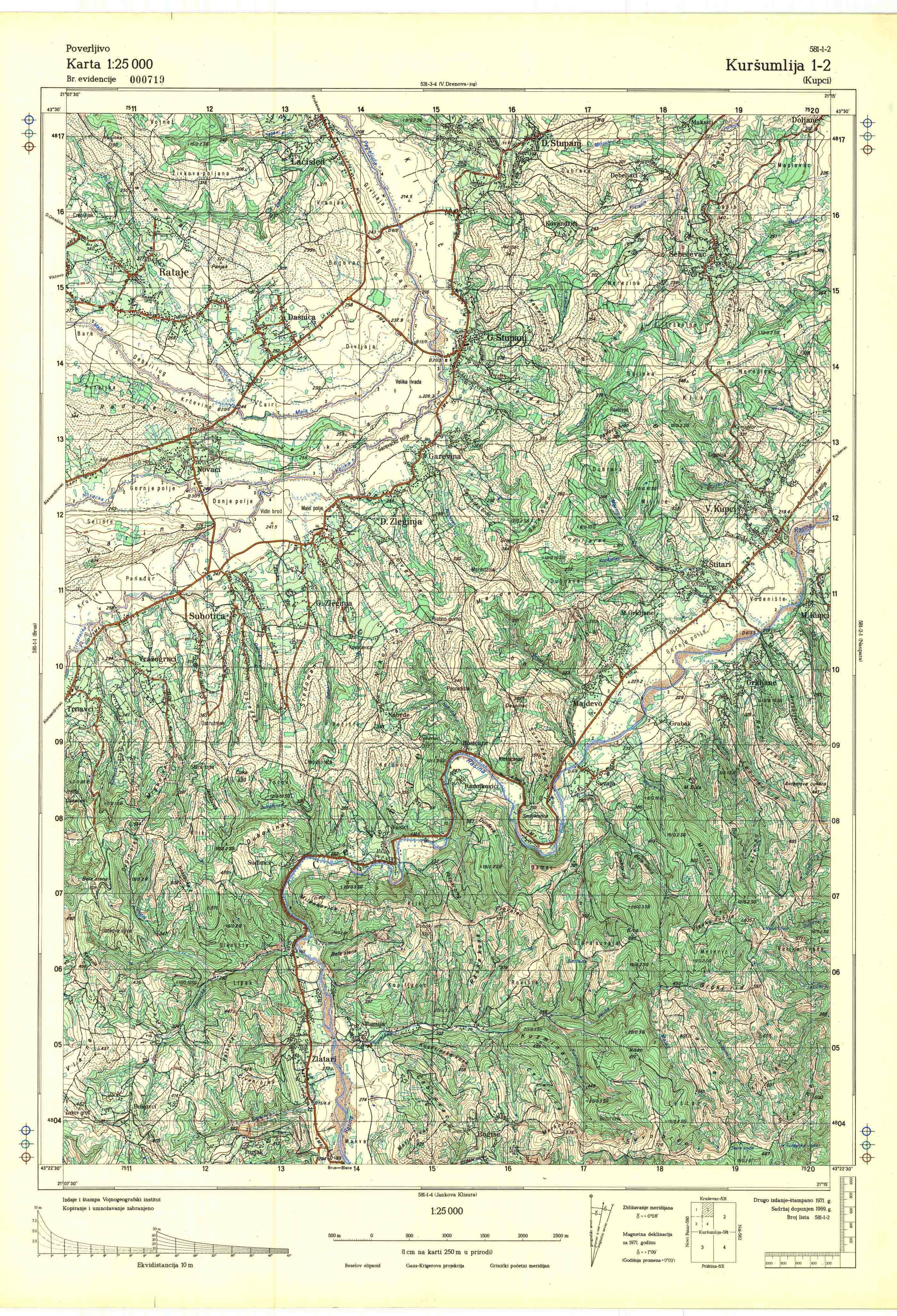  topografska karta srbije 25000 JNA  Kuršumlija