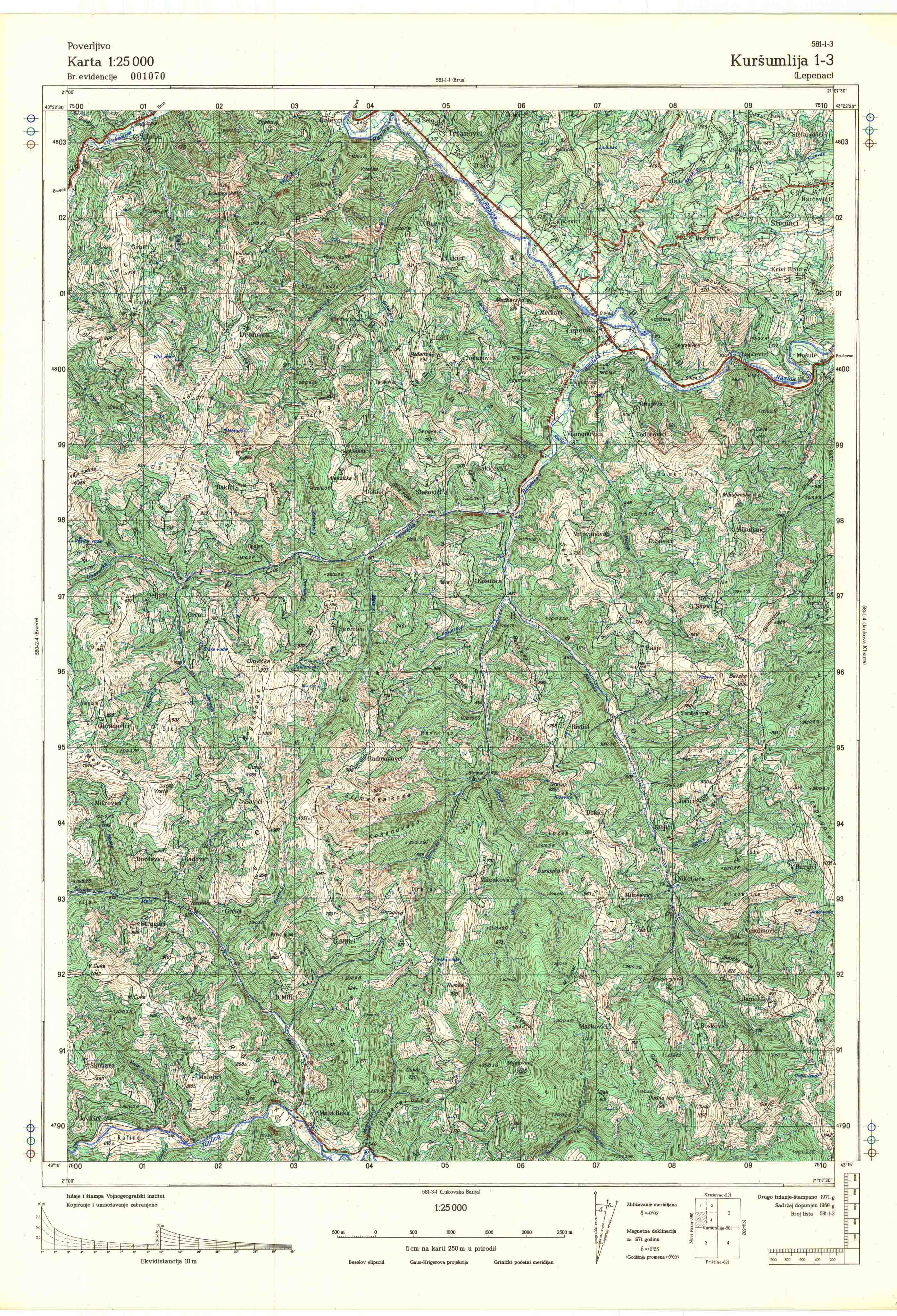  topografska karta srbije 25000 JNA  Kuršumlija