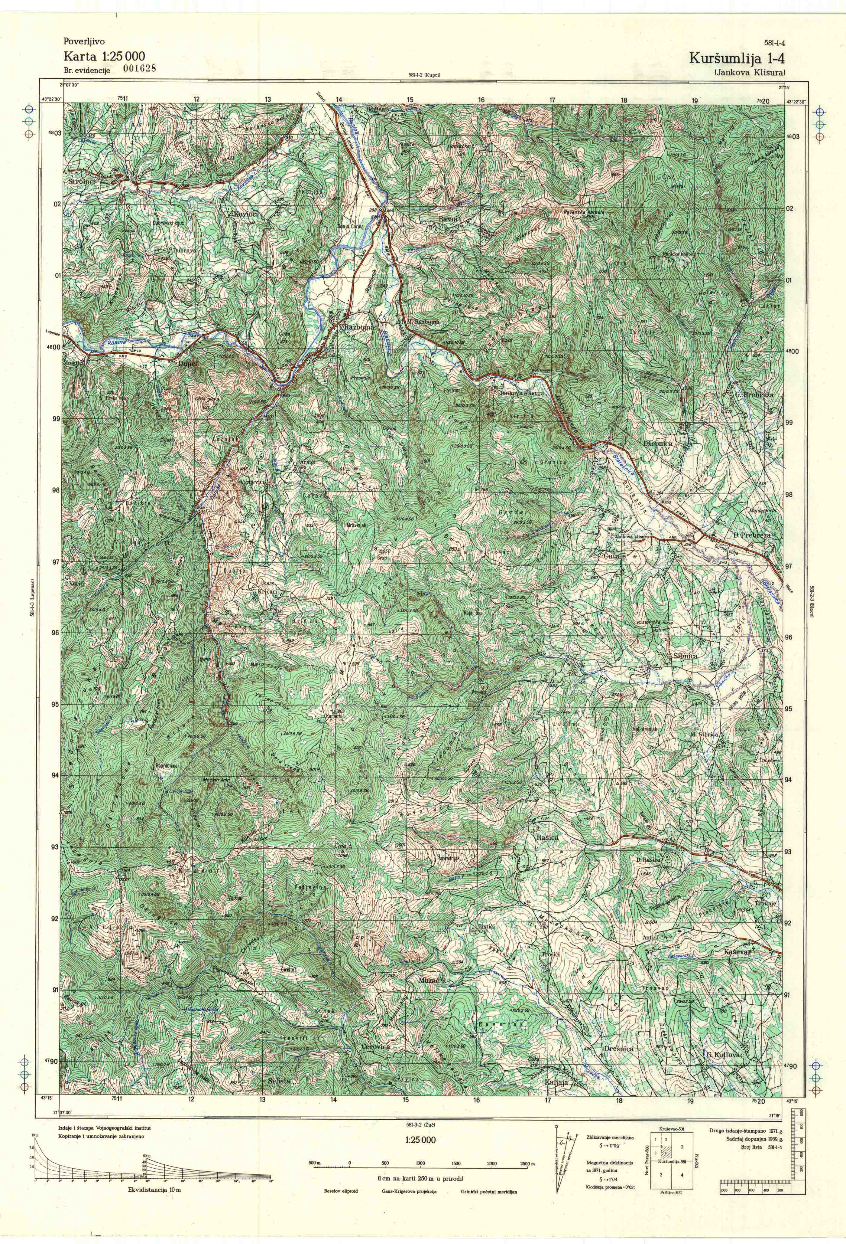  topografska karta srbije 25000 JNA  Kuršumlija