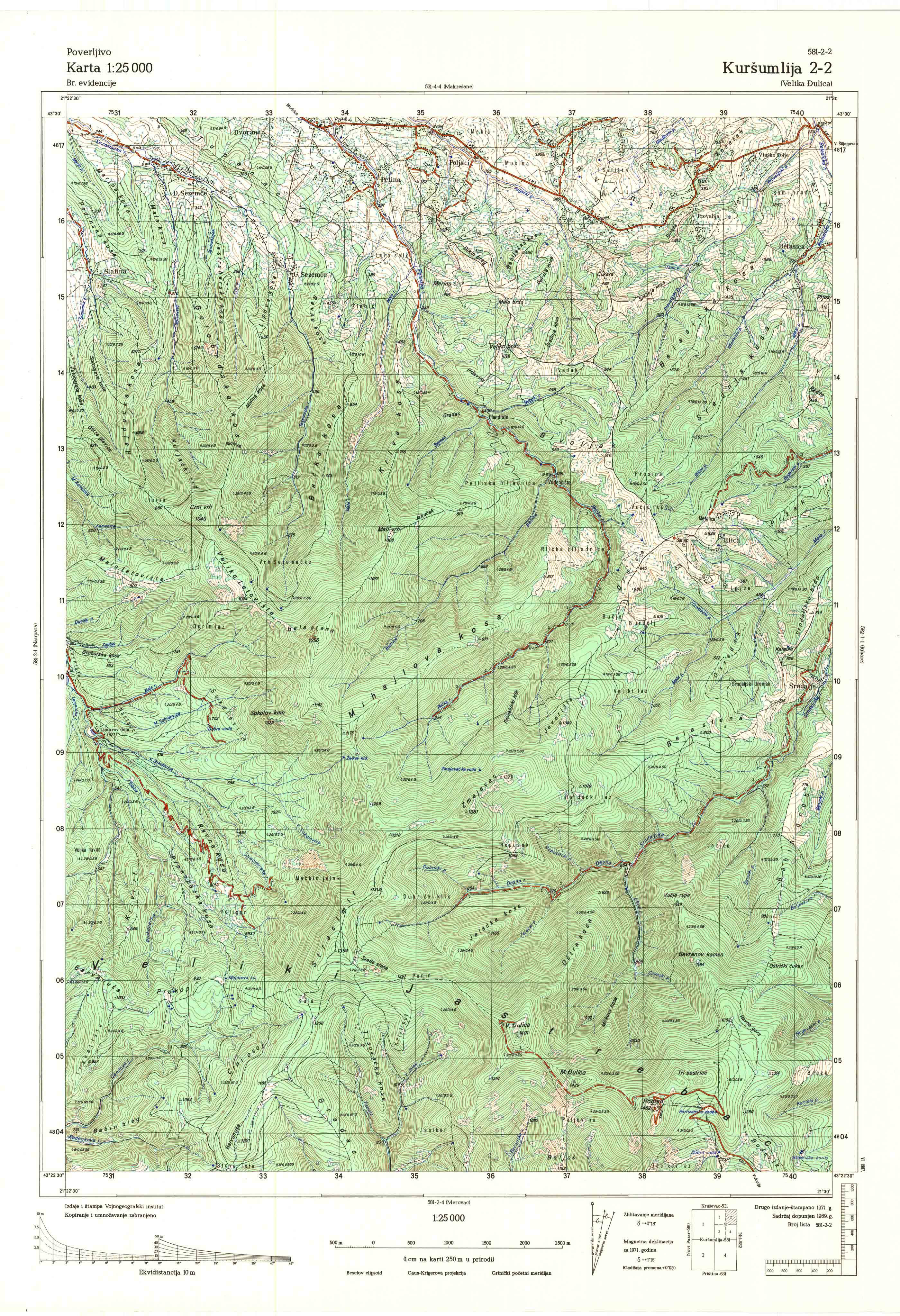  topografska karta srbije 25000 JNA  Kuršumlija