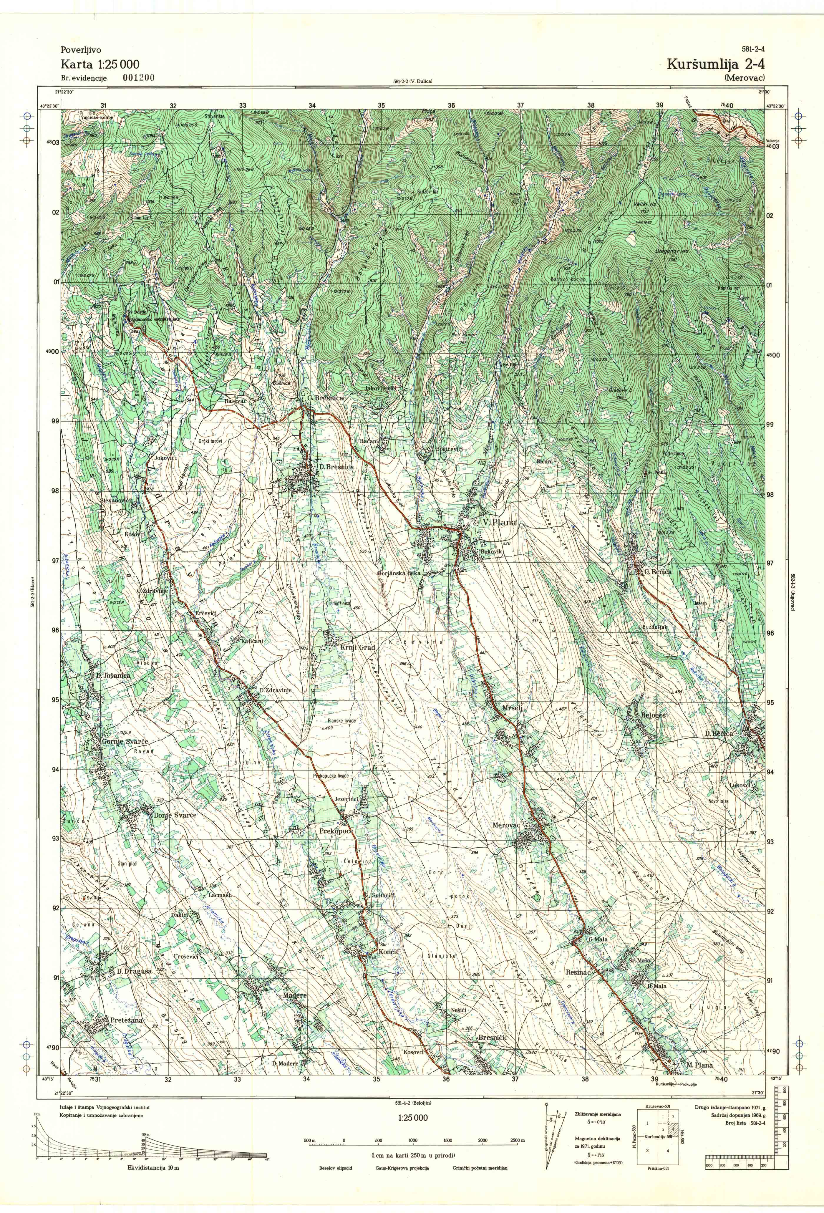  topografska karta srbije 25000 JNA  Kuršumlija