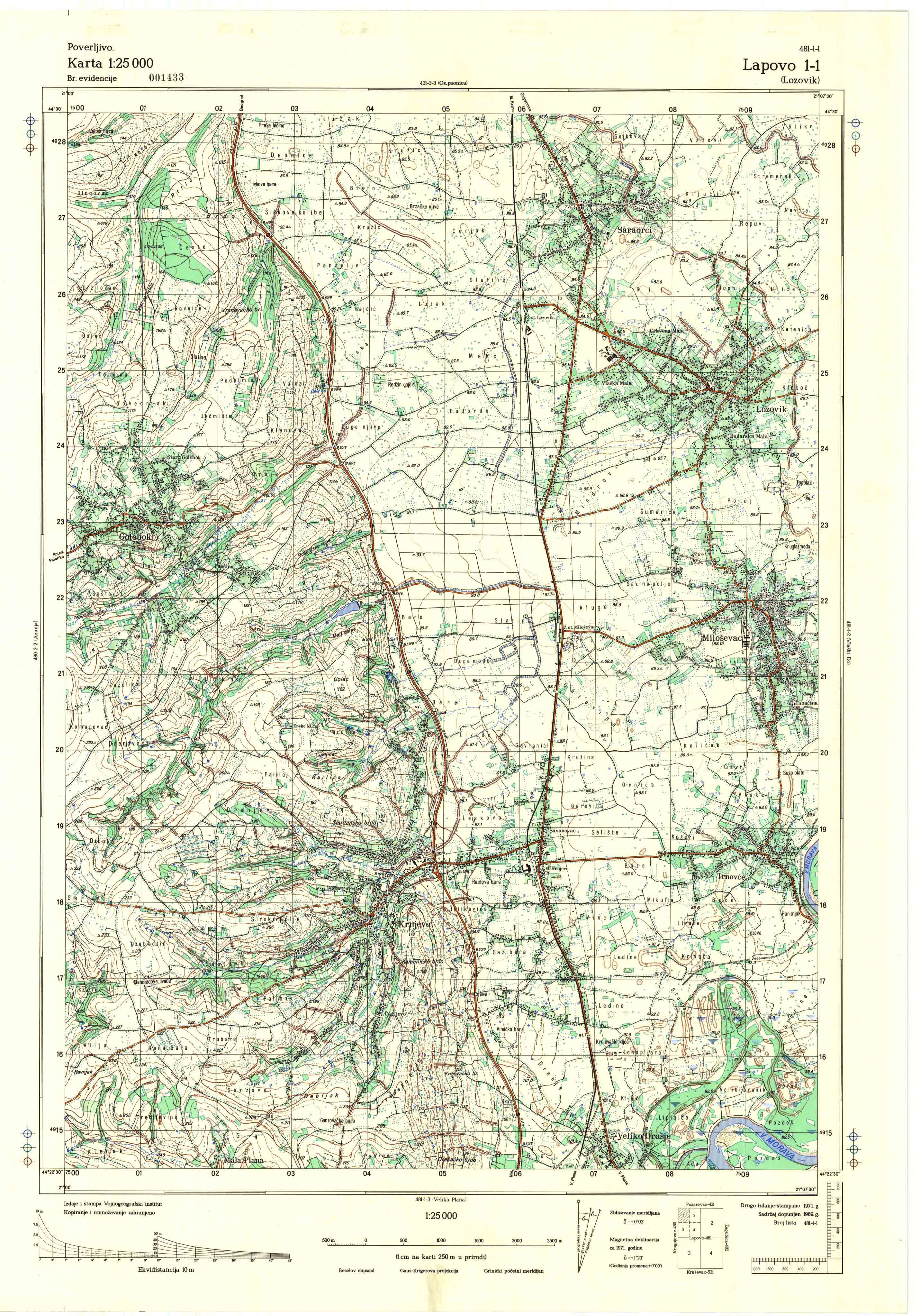  topografska karta srbije 25000 JNA  Lapovo