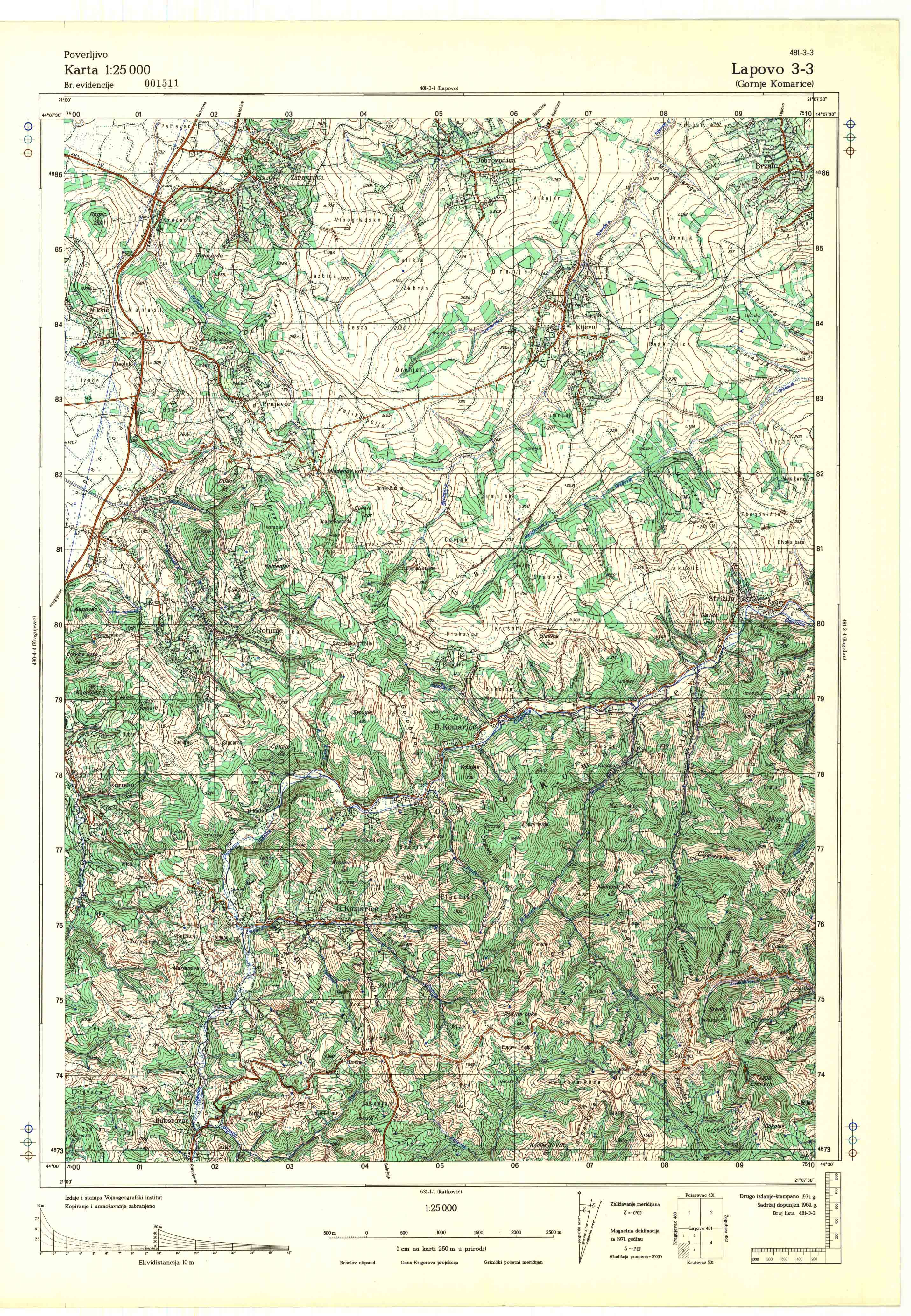  topografska karta srbije 25000 JNA  Lapovo