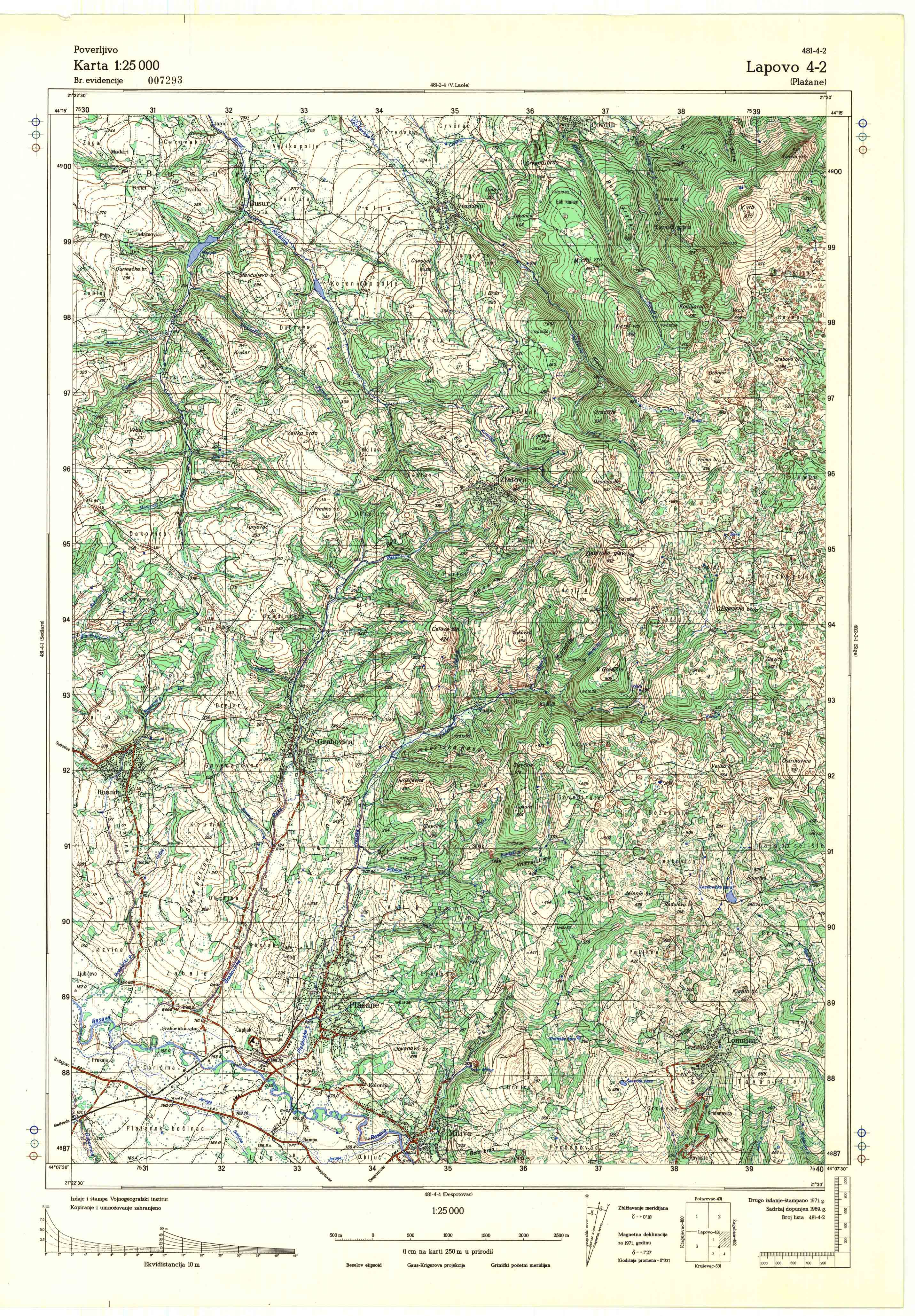  topografska karta srbije 25000 JNA  Lapovo