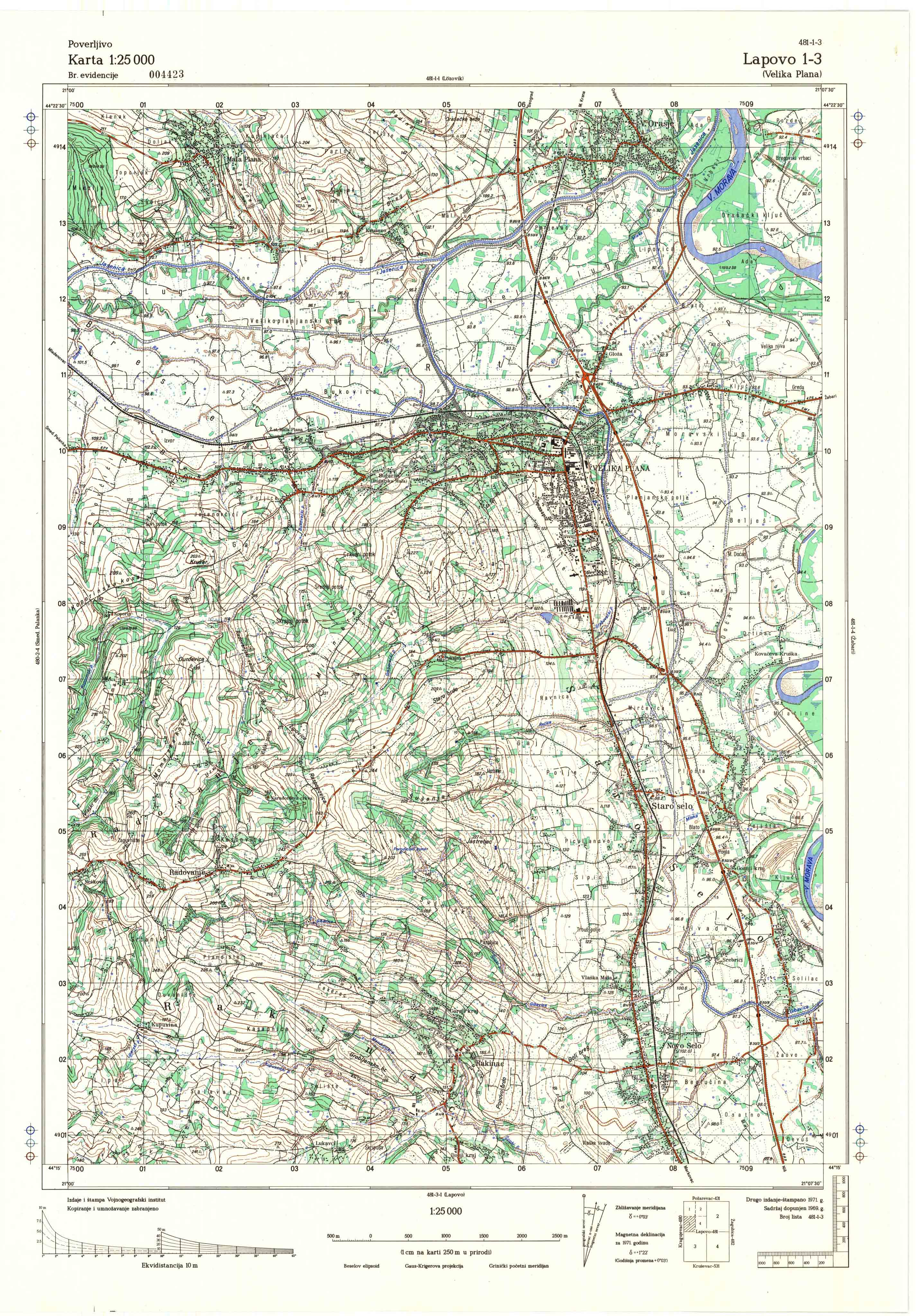  topografska karta srbije 25000 JNA  Lapovo