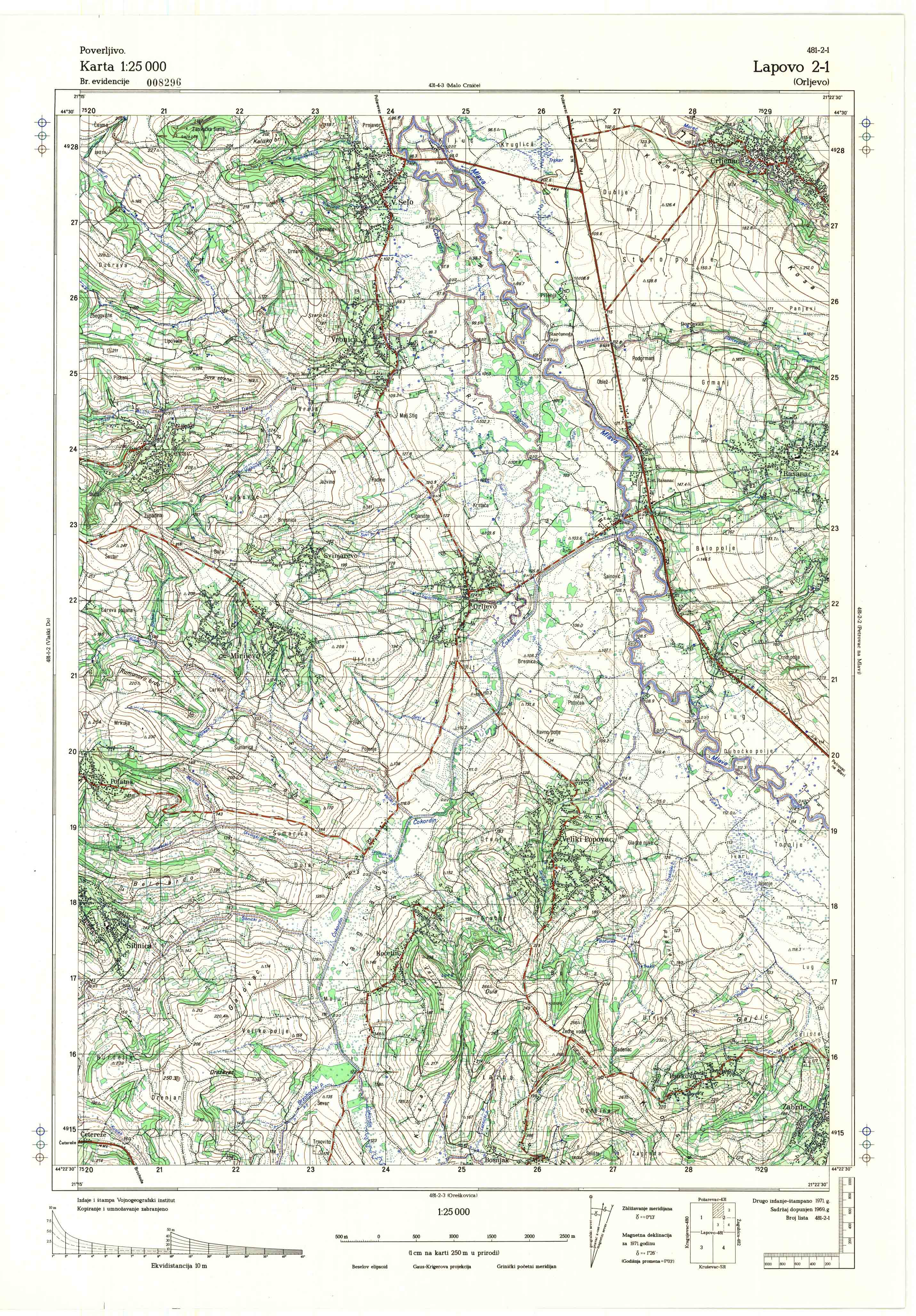  topografska karta srbije 25000 JNA  Lapovo