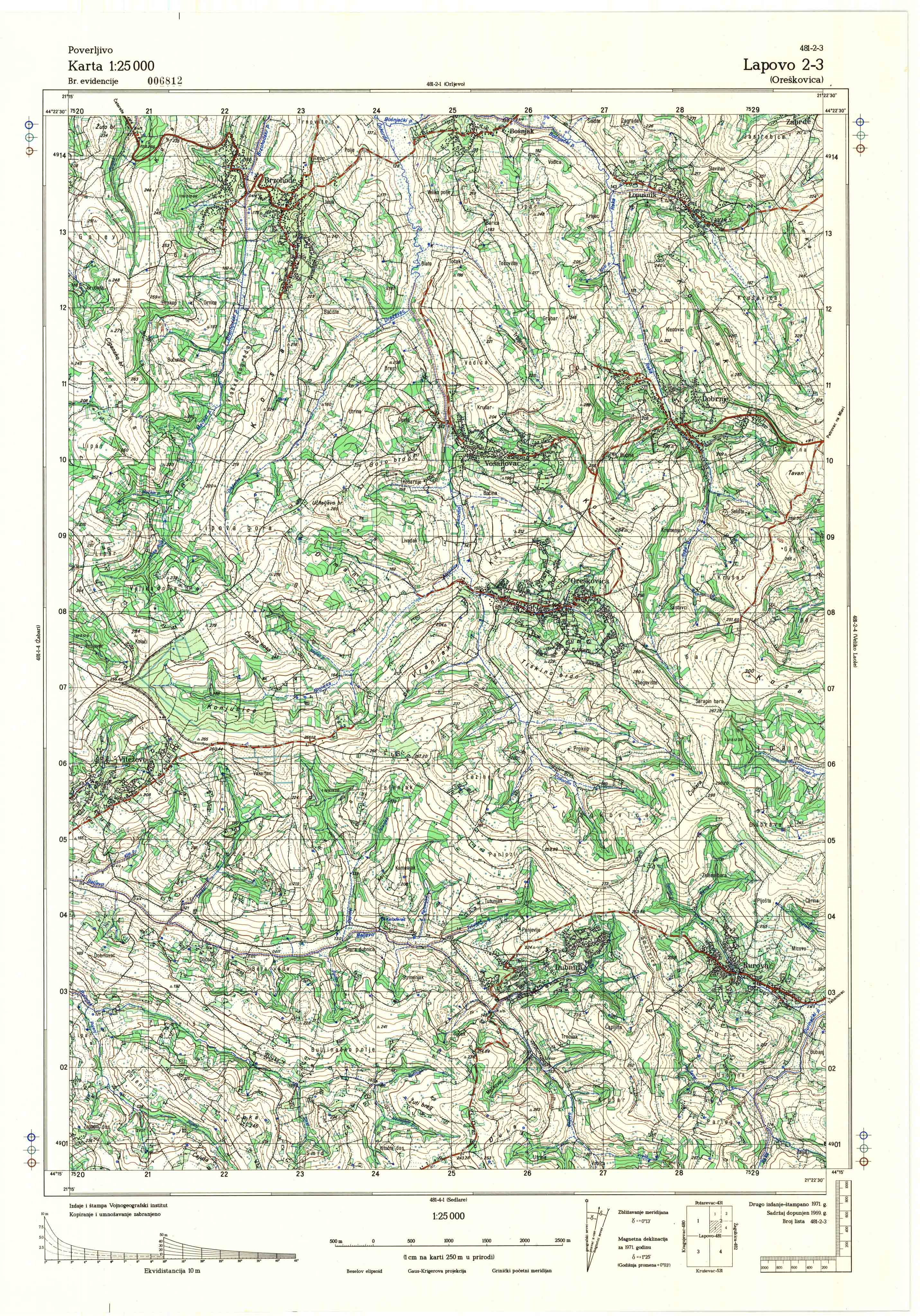  topografska karta srbije 25000 JNA  Lapovo