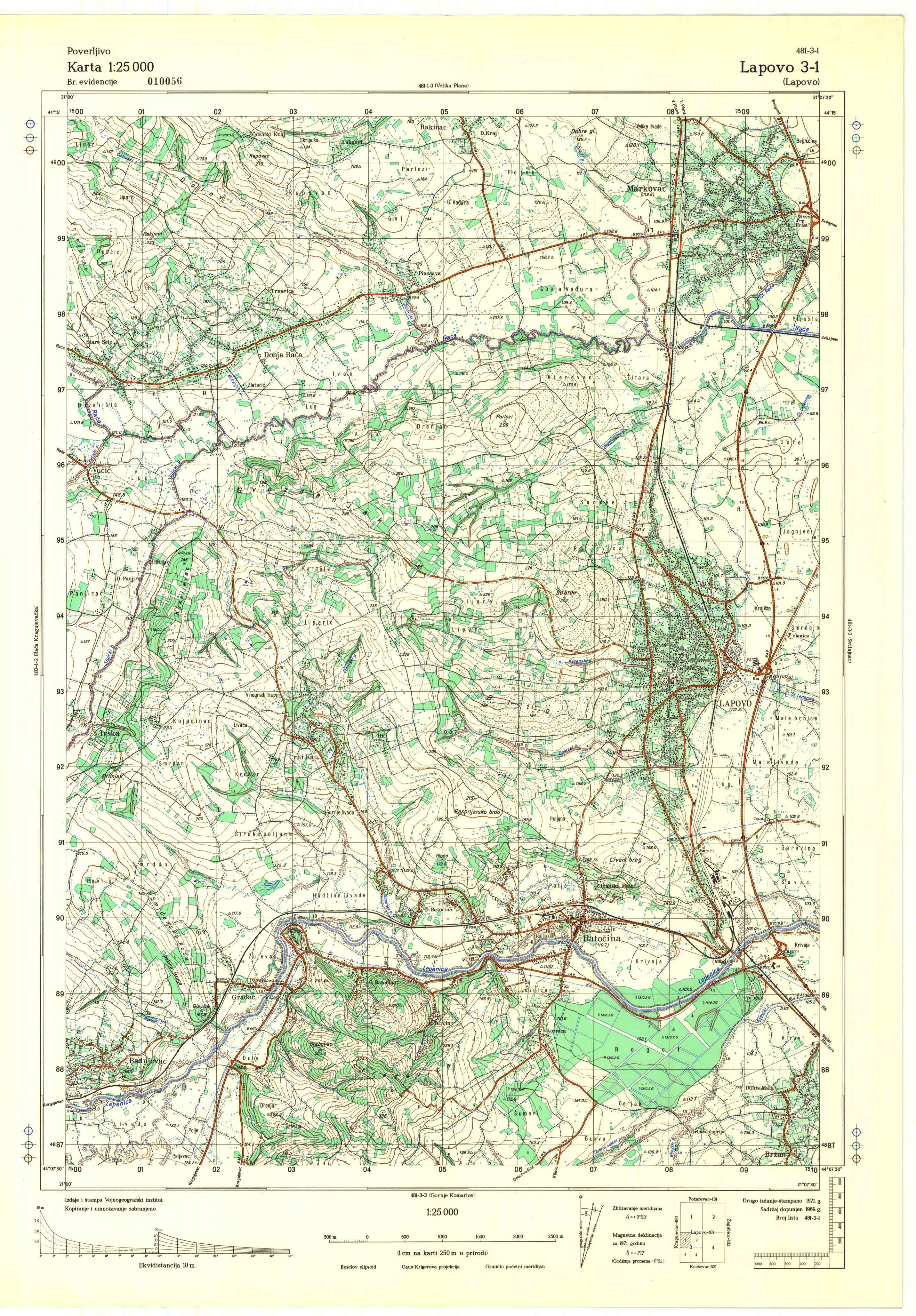 topografska karta srbije 25000 JNA  Lapovo