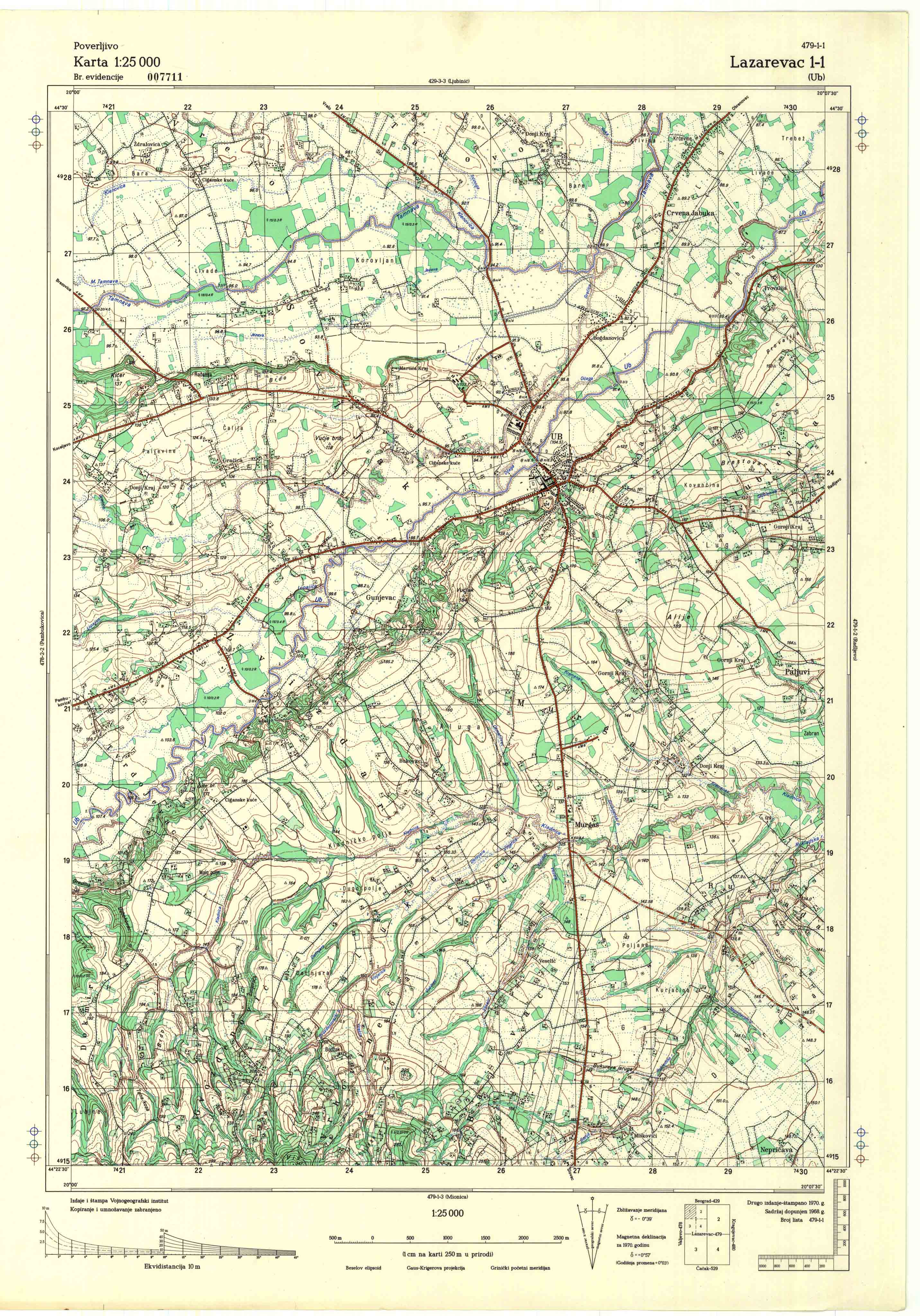  topografska karta srbije 25000 JNA  Lazarevac