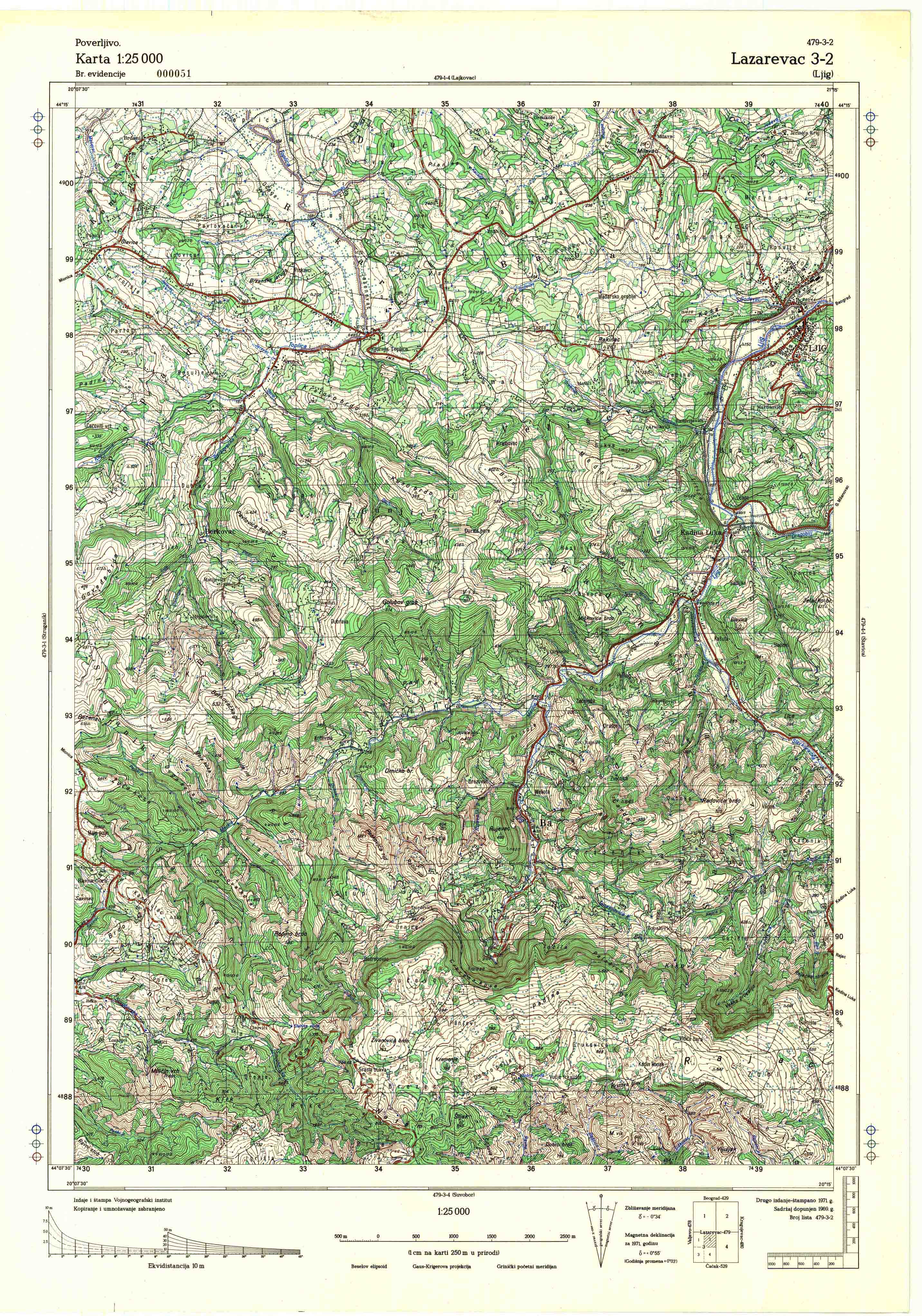 topografska karta srbije 25000 JNA  Lazarevac