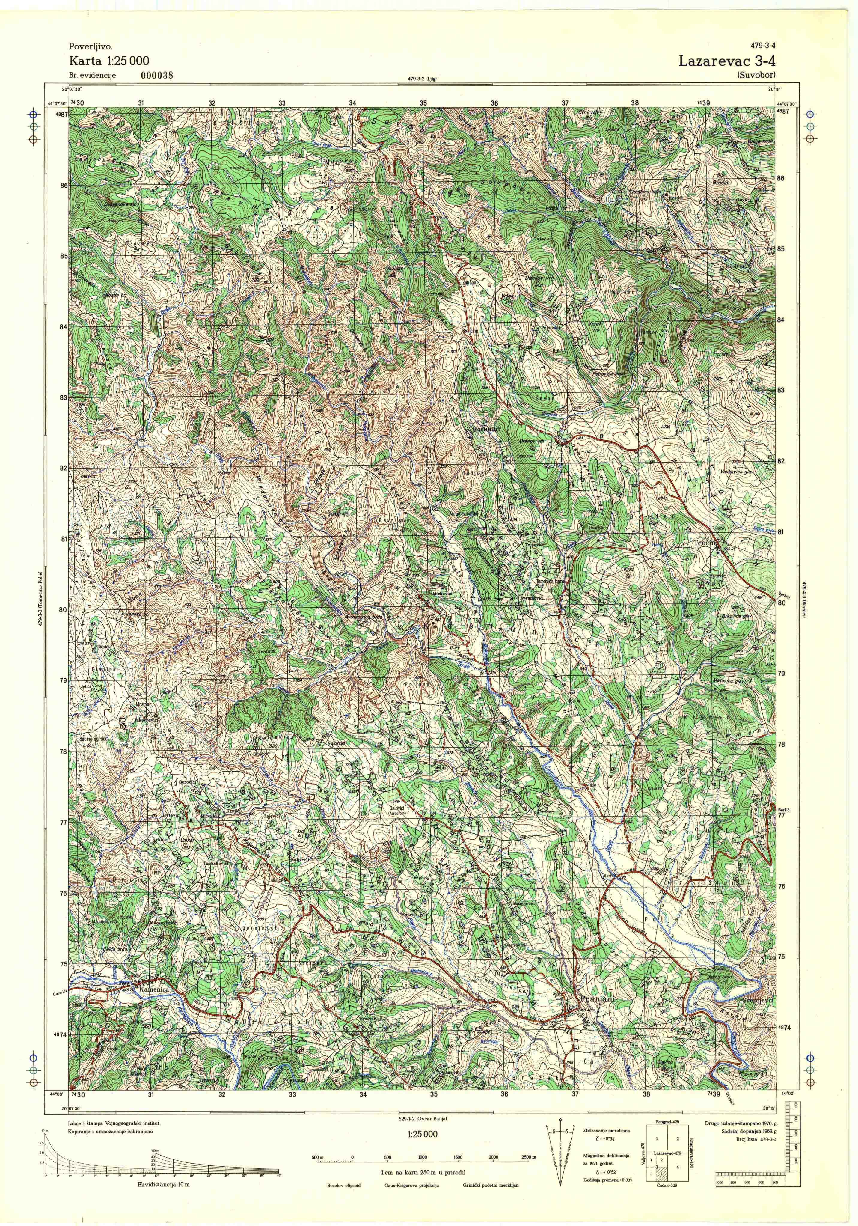  topografska karta srbije 25000 JNA  Lazarevac