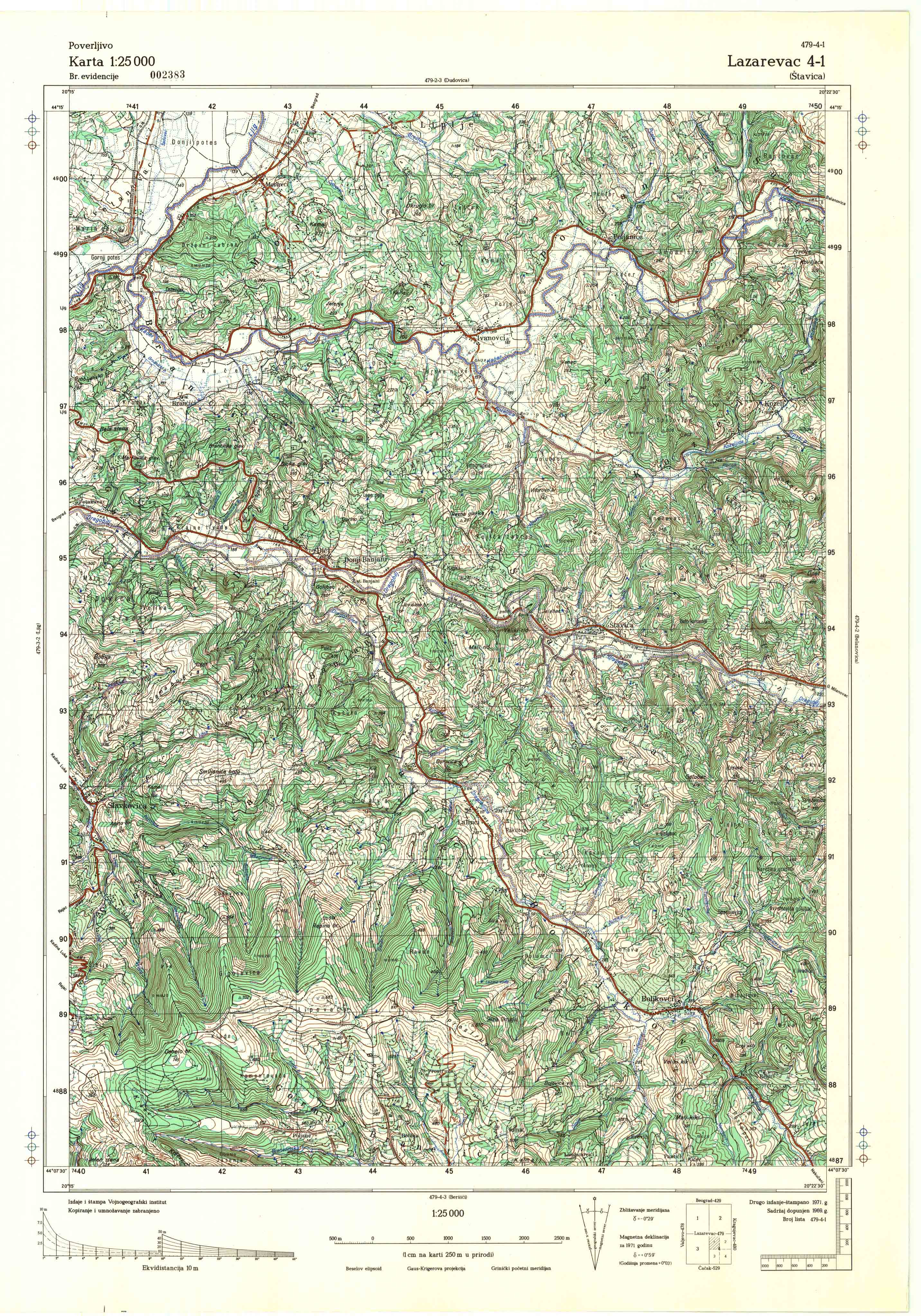  topografska karta srbije 25000 JNA  Lazarevac