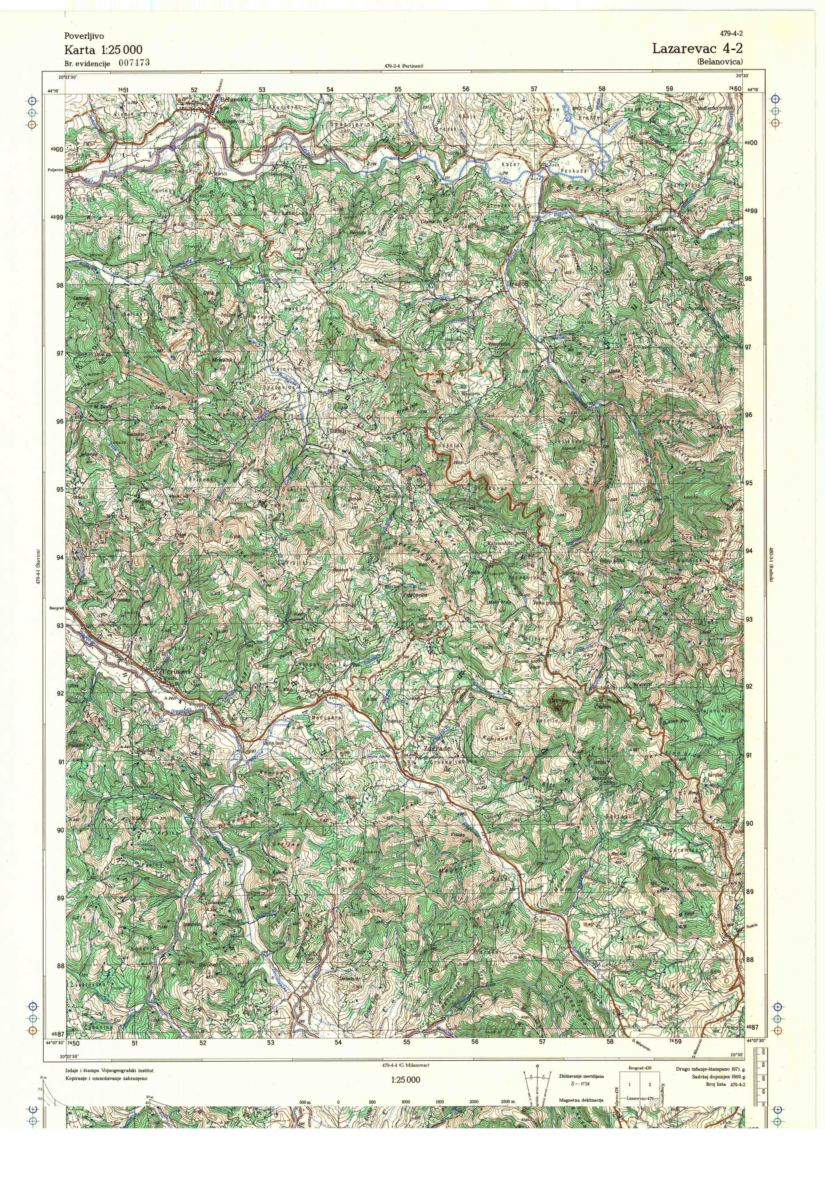  topografska karta srbije 25000 JNA  Lazarevac