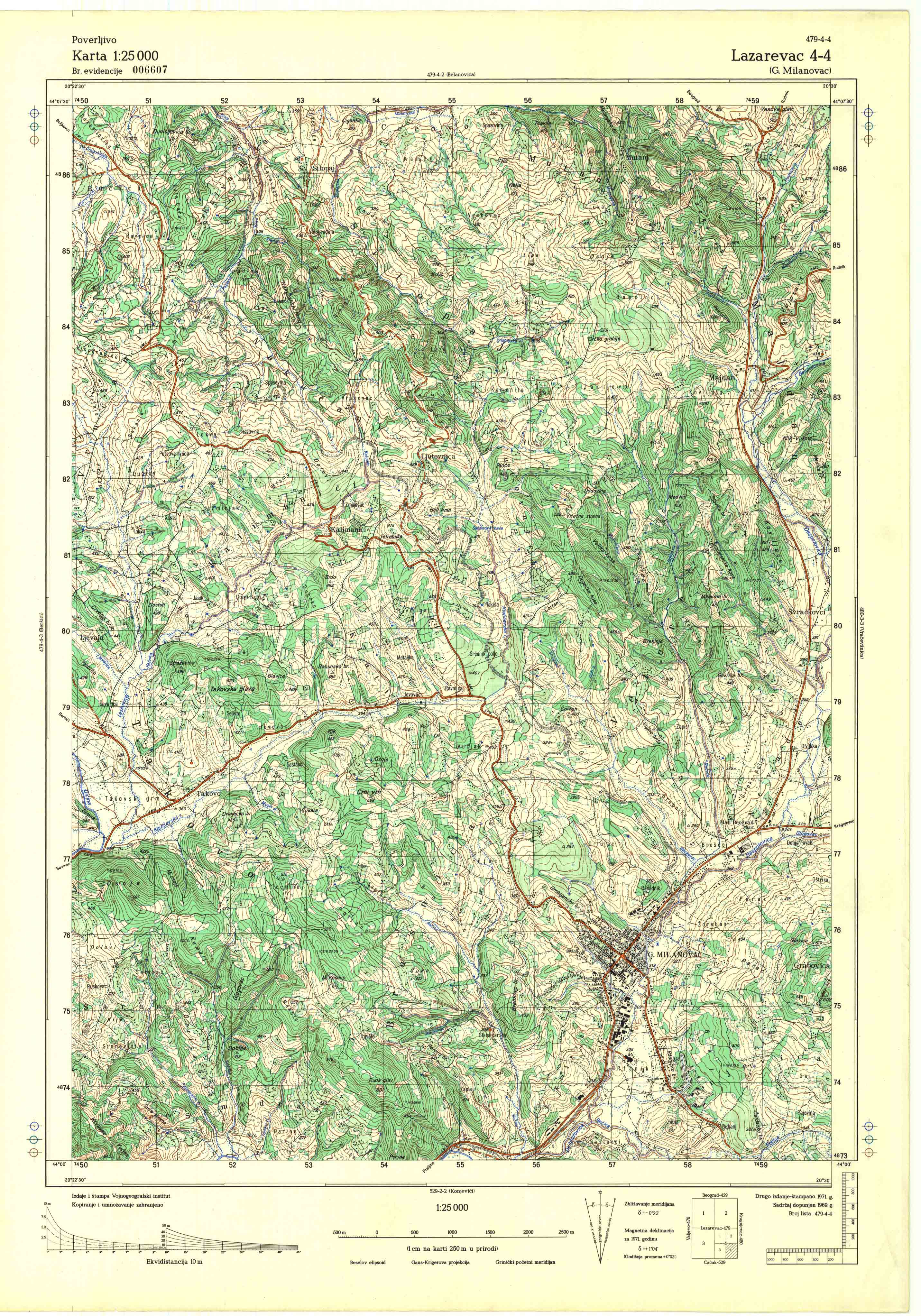  topografska karta srbije 25000 JNA  Lazarevac