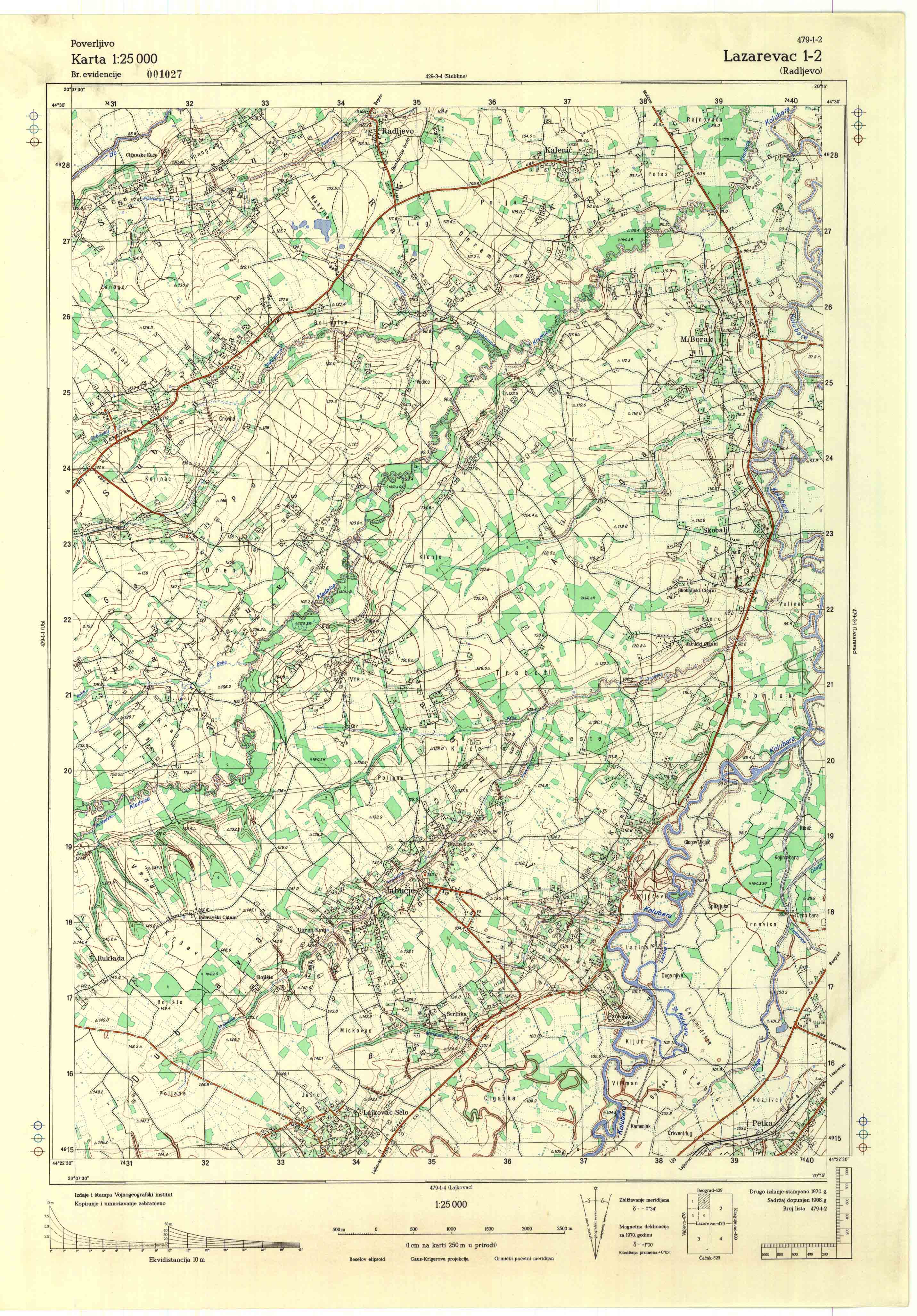  topografska karta srbije 25000 JNA  Lazarevac