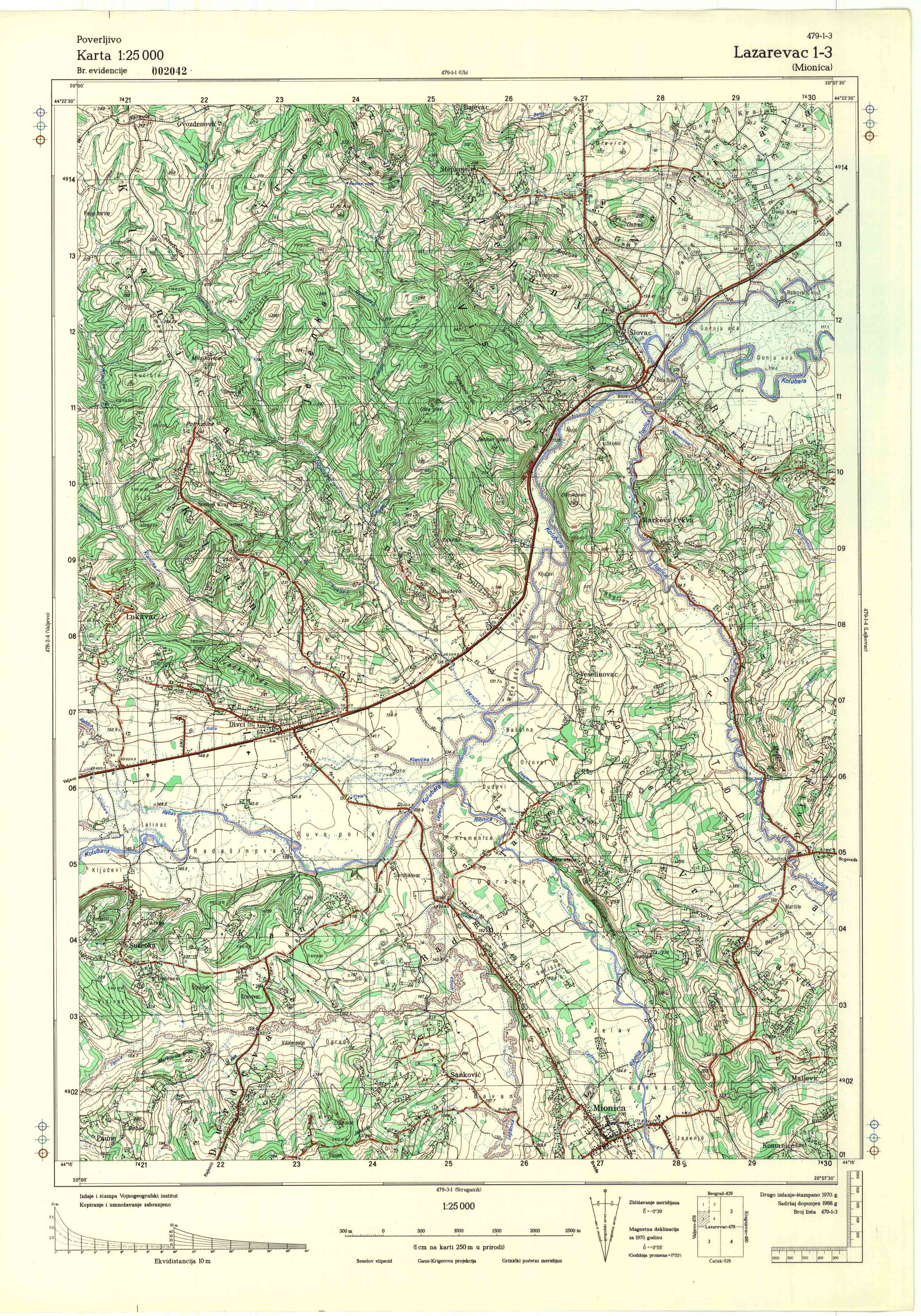  topografska karta srbije 25000 JNA  Lazarevac