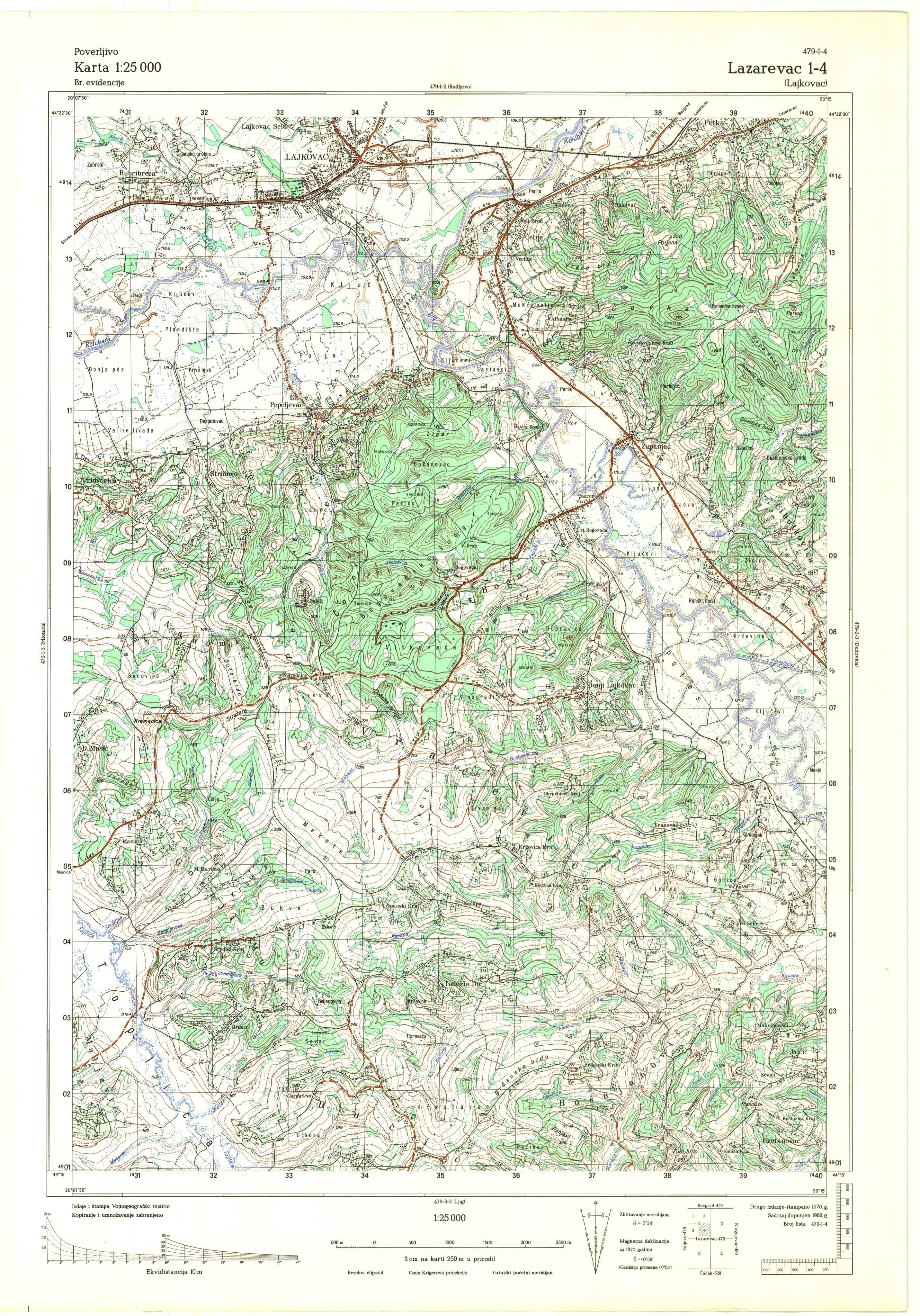  topografska karta srbije 25000 JNA  Lazarevac