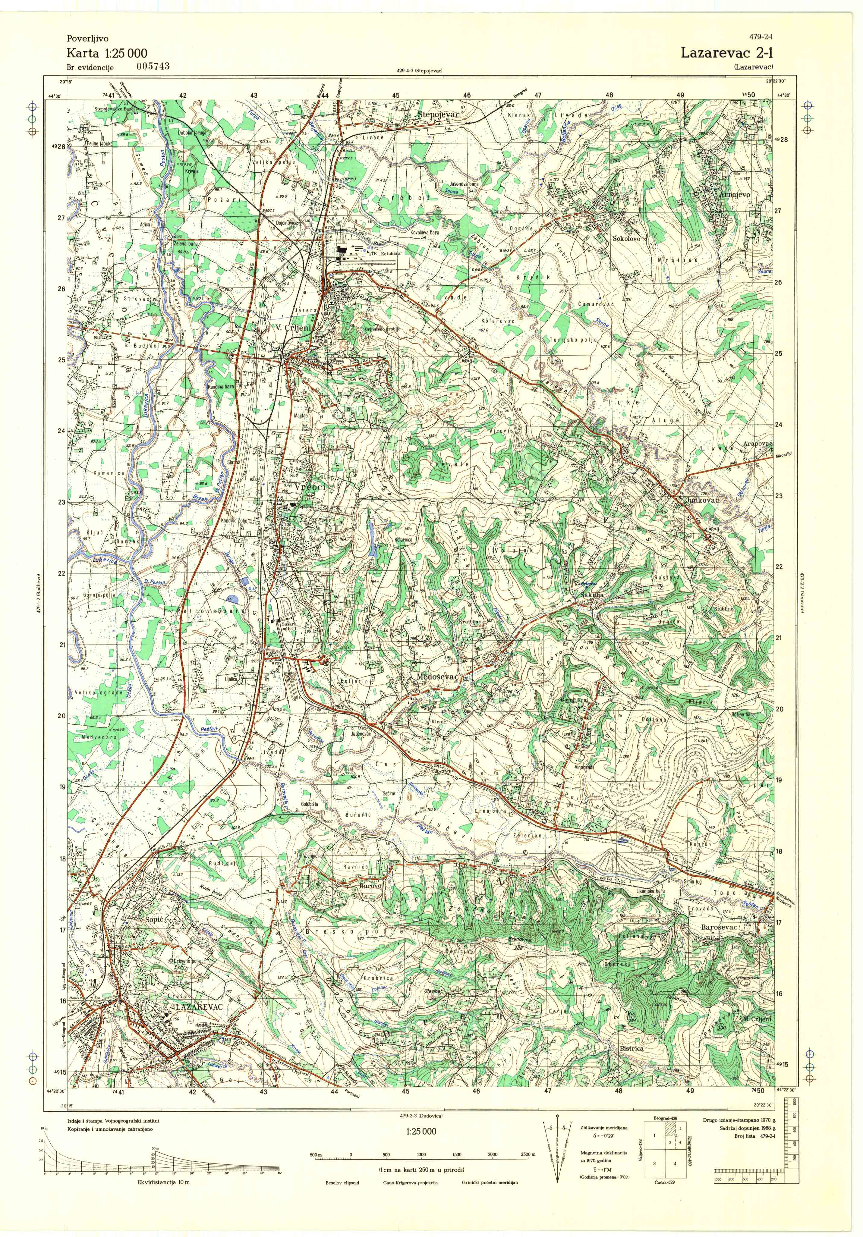  topografska karta srbije 25000 JNA  Lazarevac