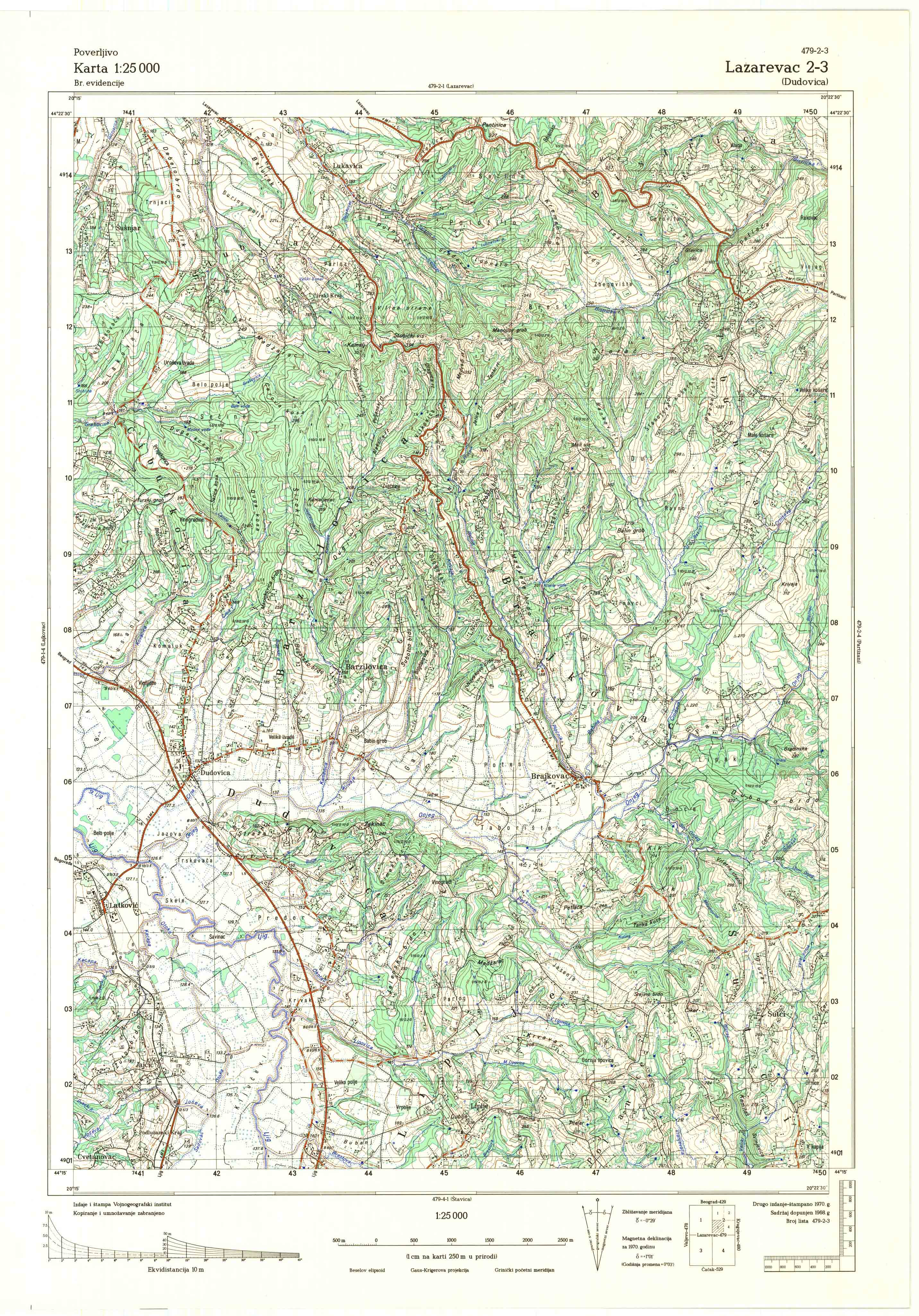  topografska karta srbije 25000 JNA  Lazarevac