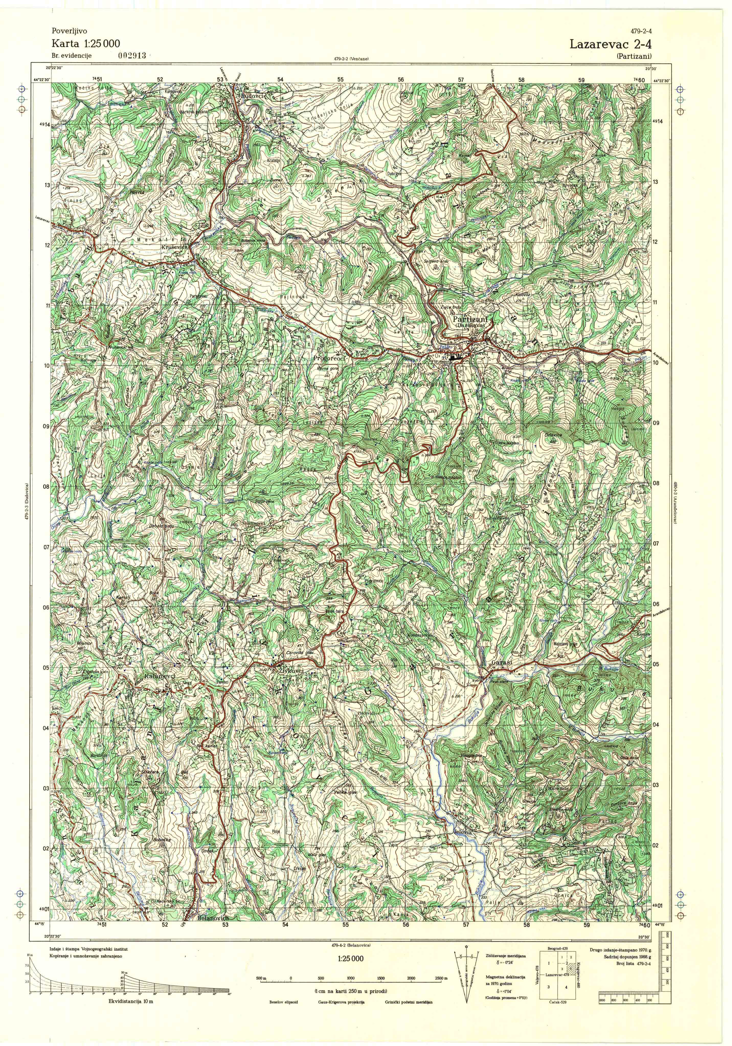  topografska karta srbije 25000 JNA  Lazarevac