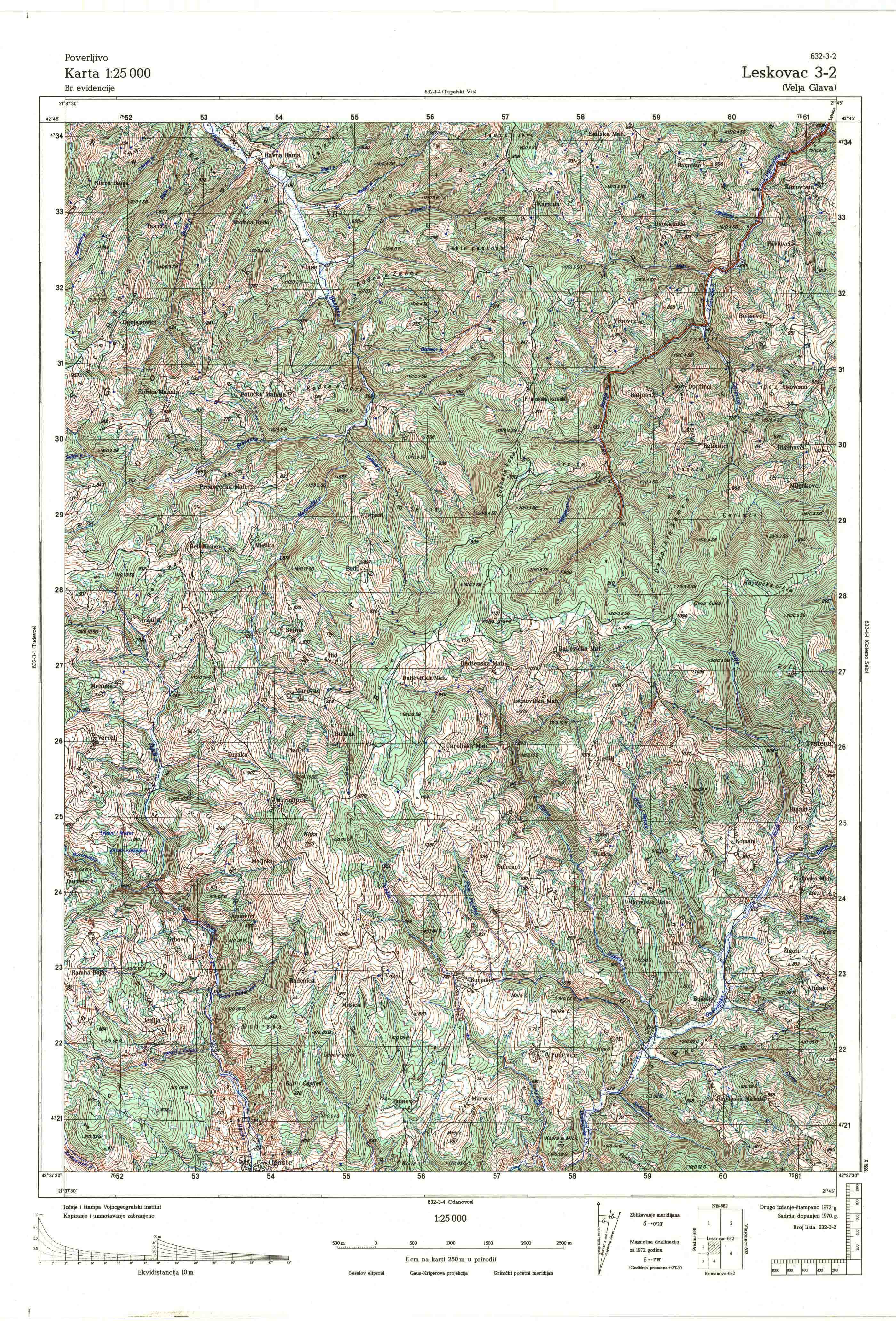  topografska karta srbije 25000 JNA  Leskovac