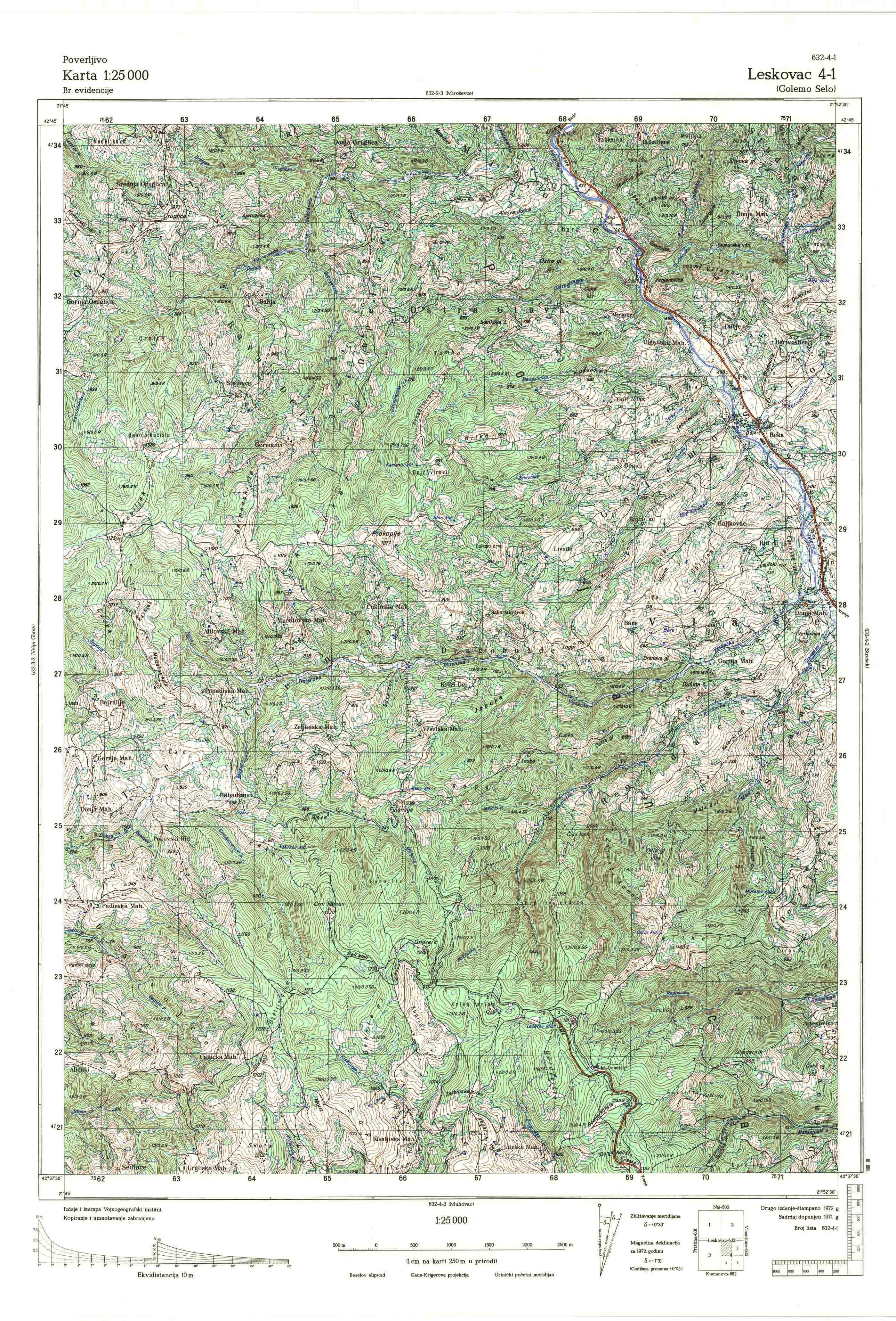 topografska karta srbije 25000 JNA  Leskovac