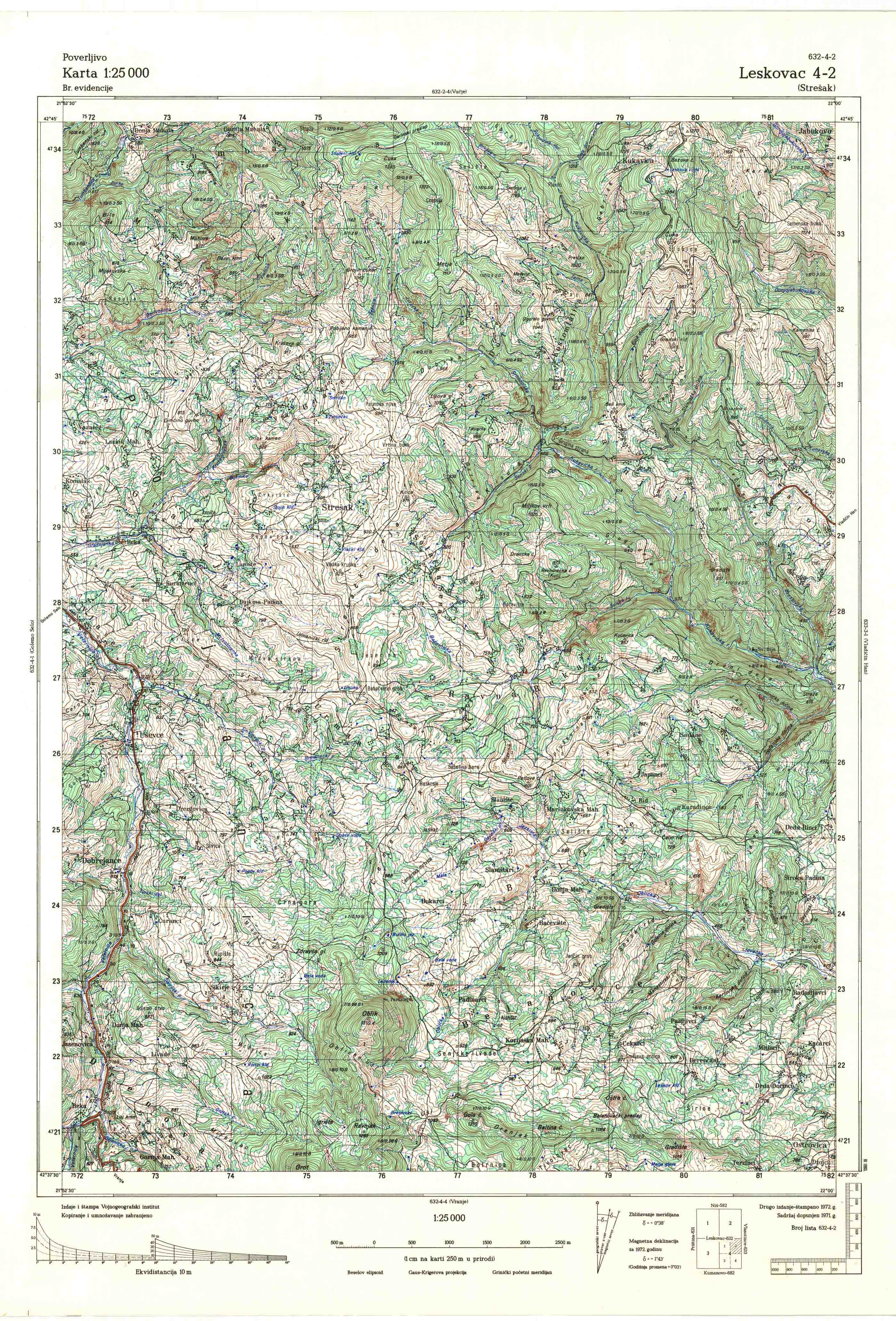  topografska karta srbije 25000 JNA  Leskovac
