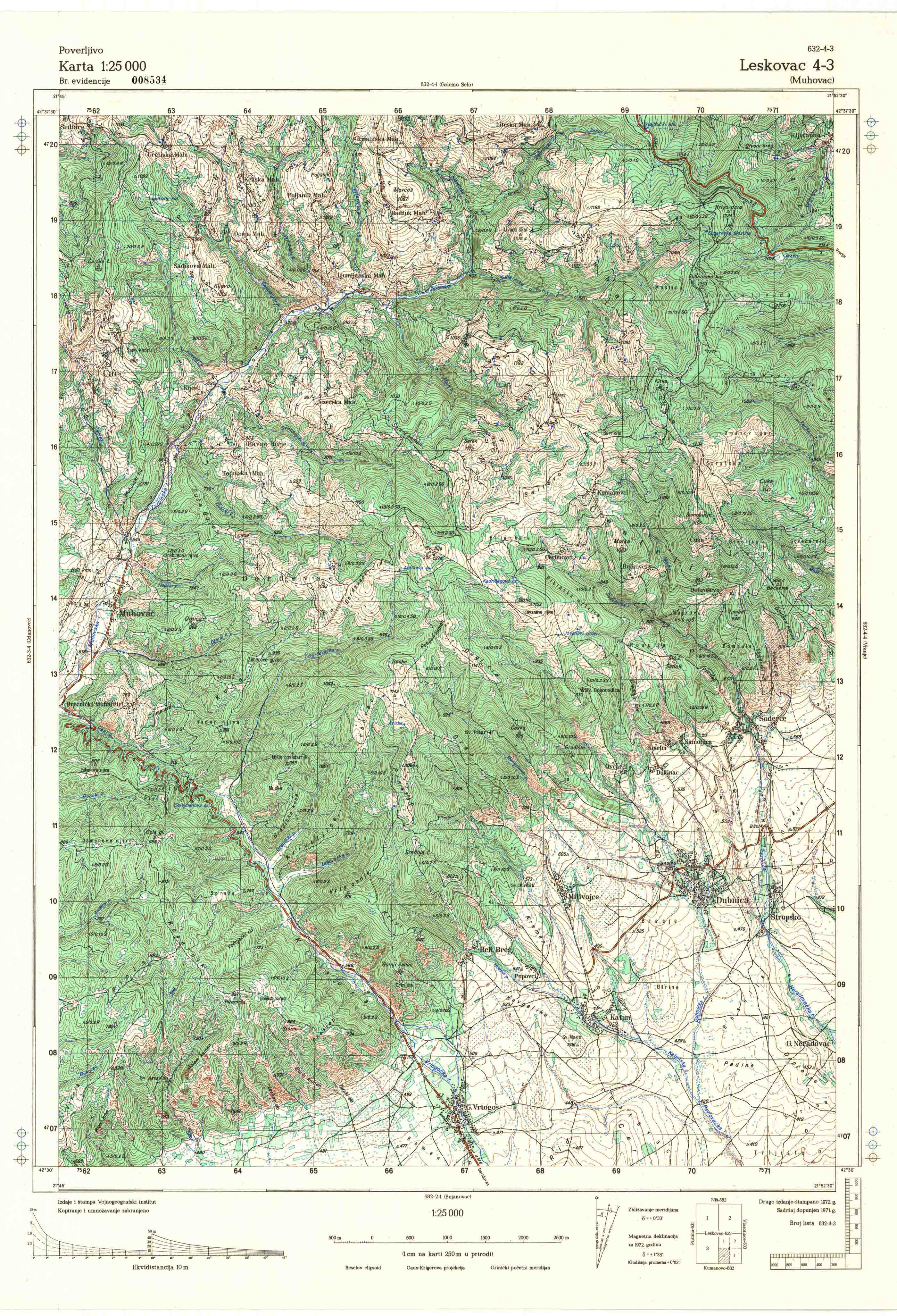  topografska karta srbije 25000 JNA  Leskovac
