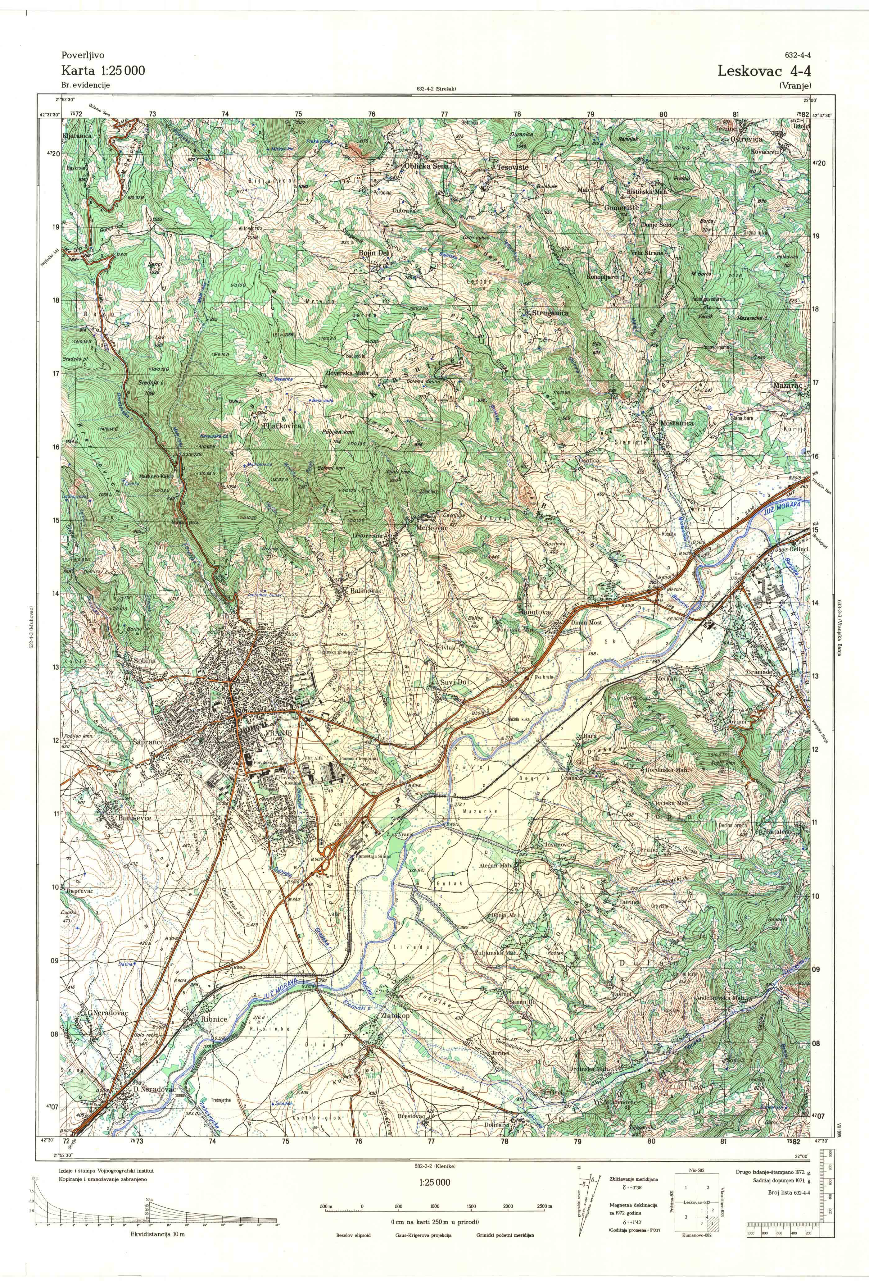  topografska karta srbije 25000 JNA  Leskovac